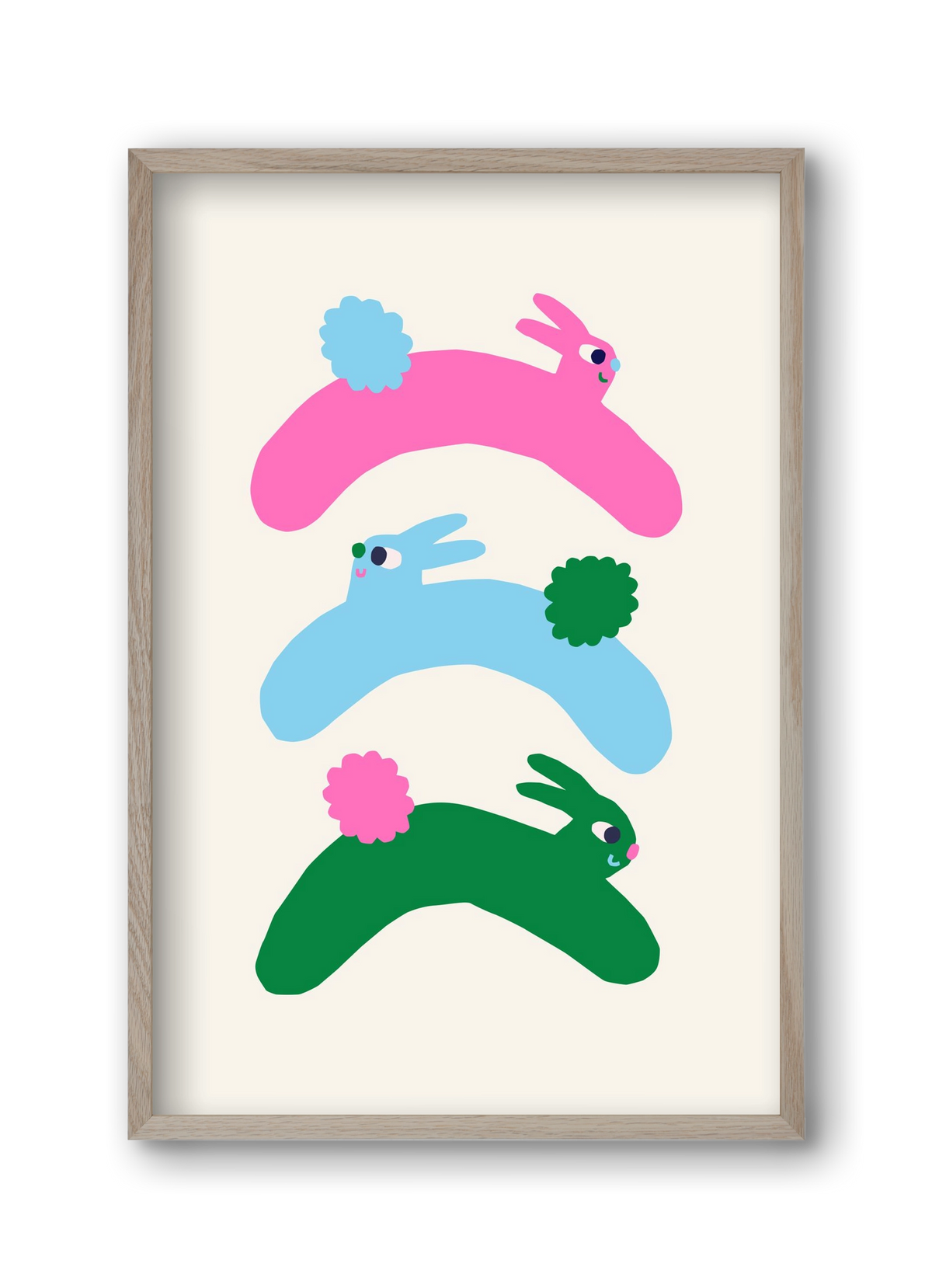 Colourful Bunnies, 30x45 cm (30x45 cm), Tölgy keret
