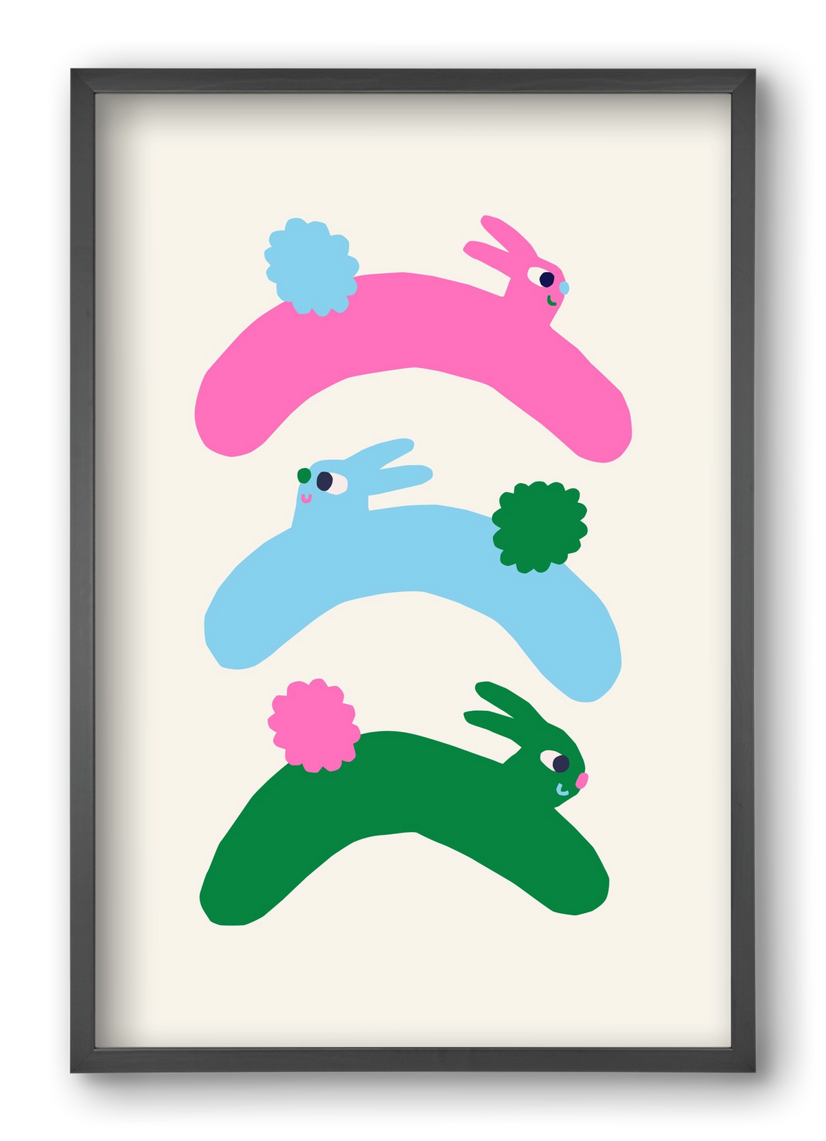 Colourful Bunnies, 40x60 cm (40x60 cm), Fekete keret