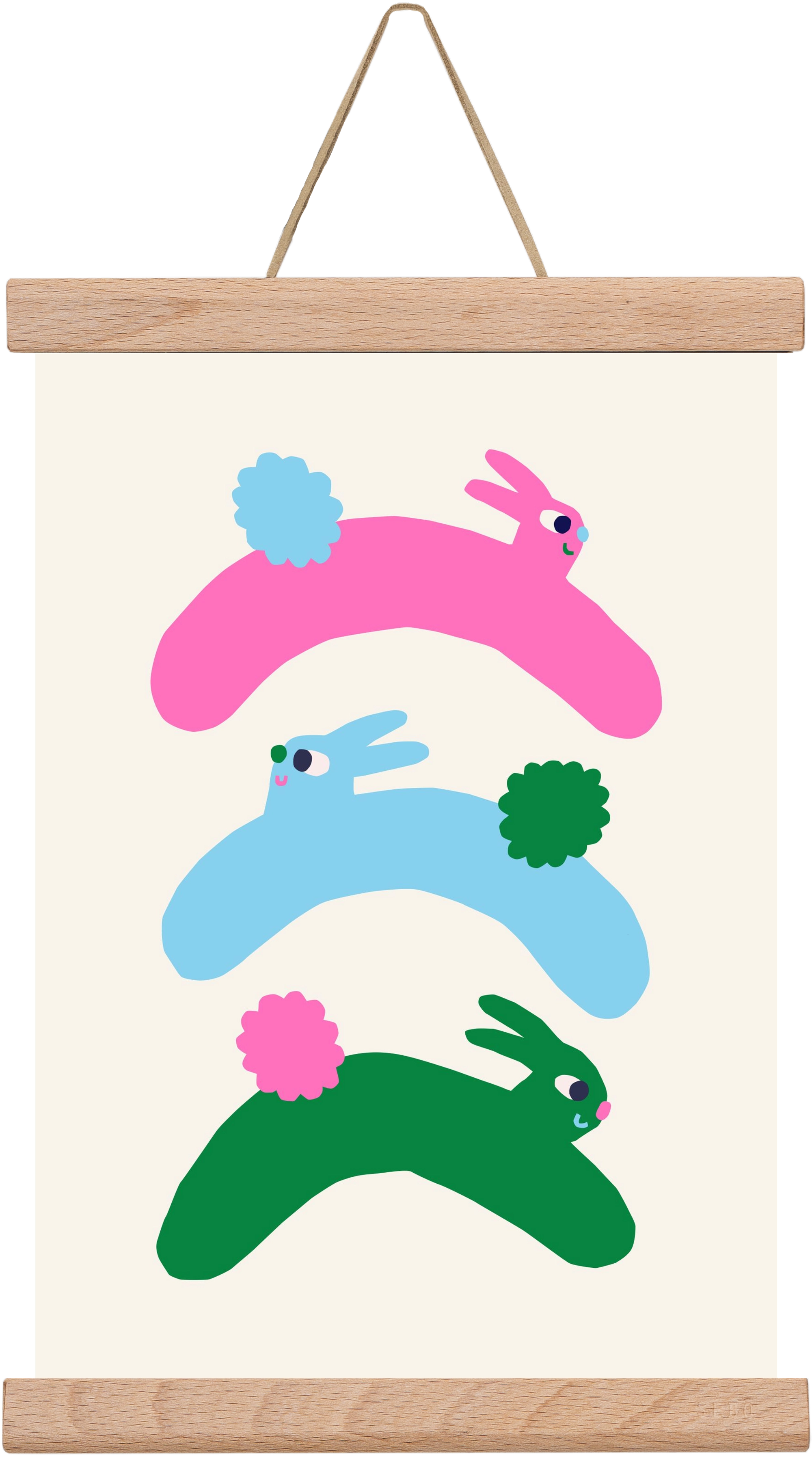 Colourful Bunnies, 20x30 cm (20x30 cm), Tölgy akasztó