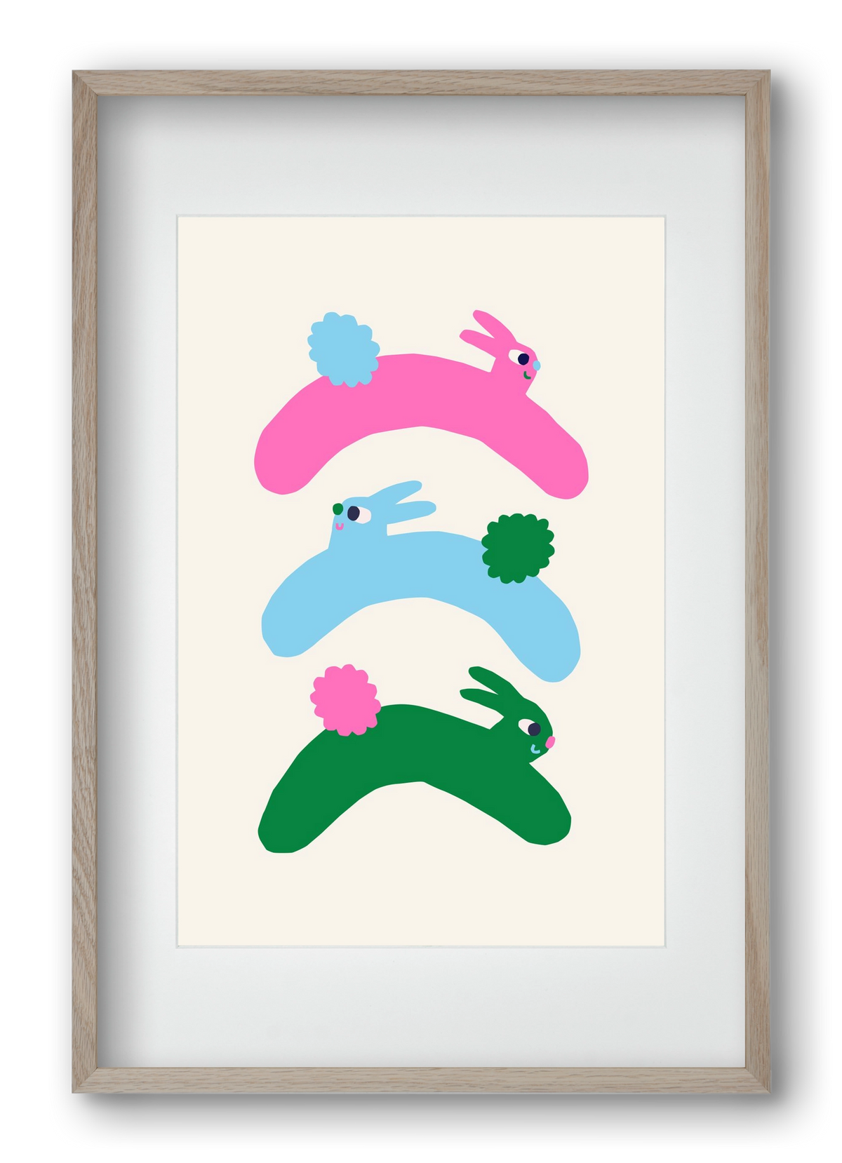 Colourful Bunnies, 40x60 cm (30x45 cm), Tölgy keret, paszpartuval