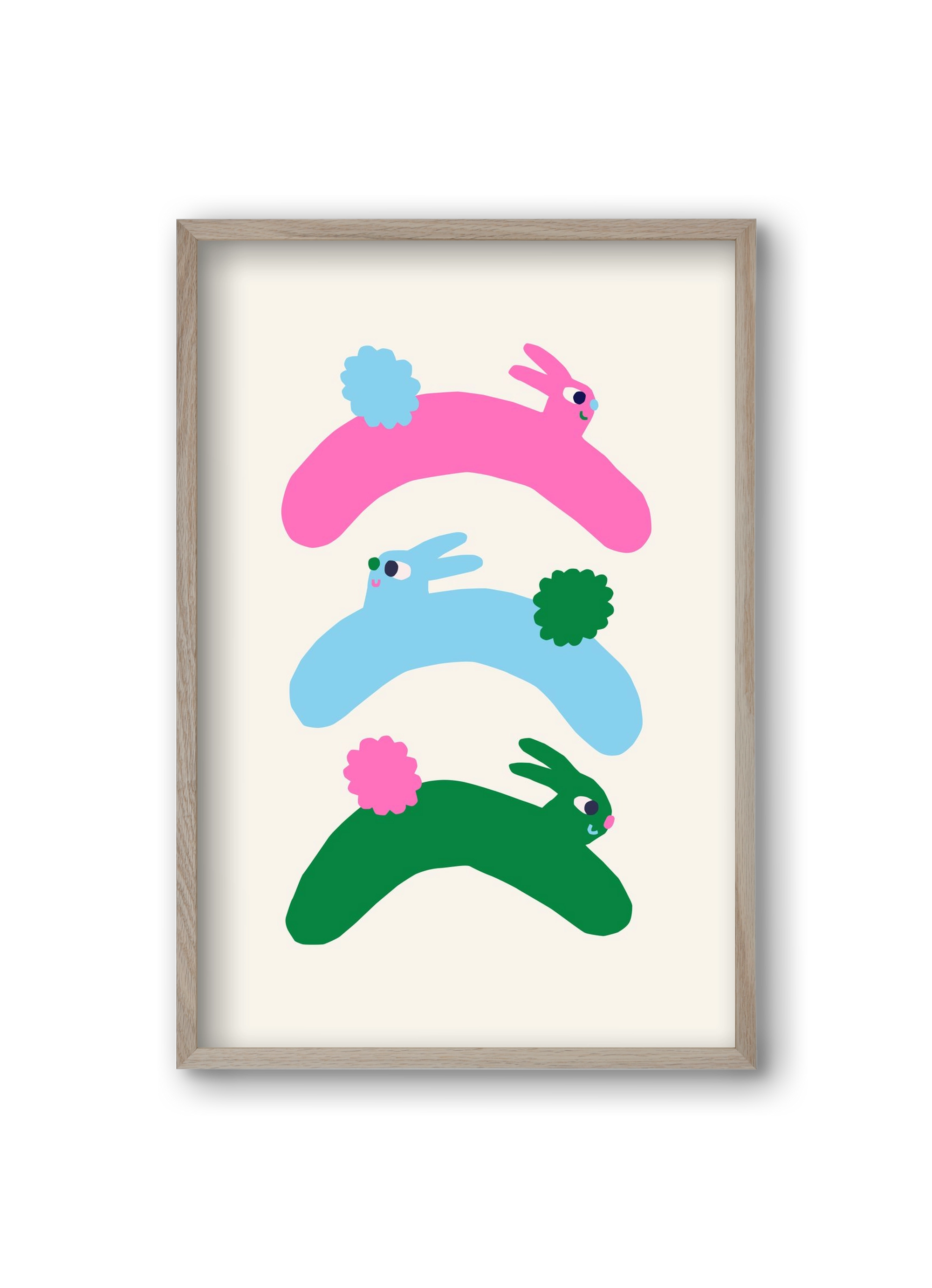 Colourful Bunnies, 20x30 cm (20x30 cm), Tölgy keret