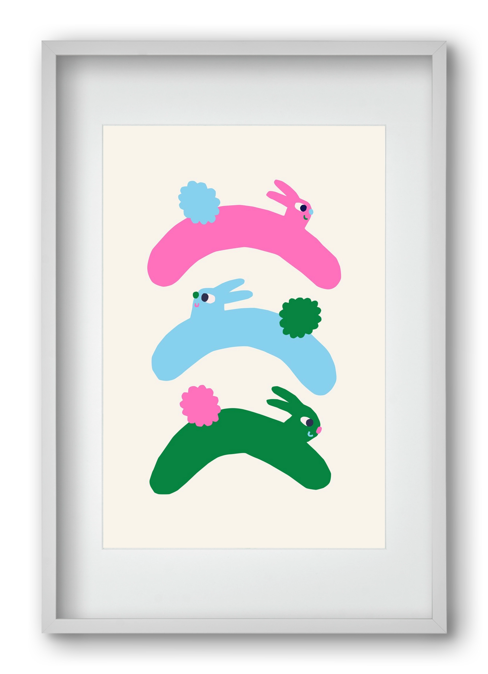 Colourful Bunnies, 40x60 cm (30x45 cm), Fehér keret, paszpartuval