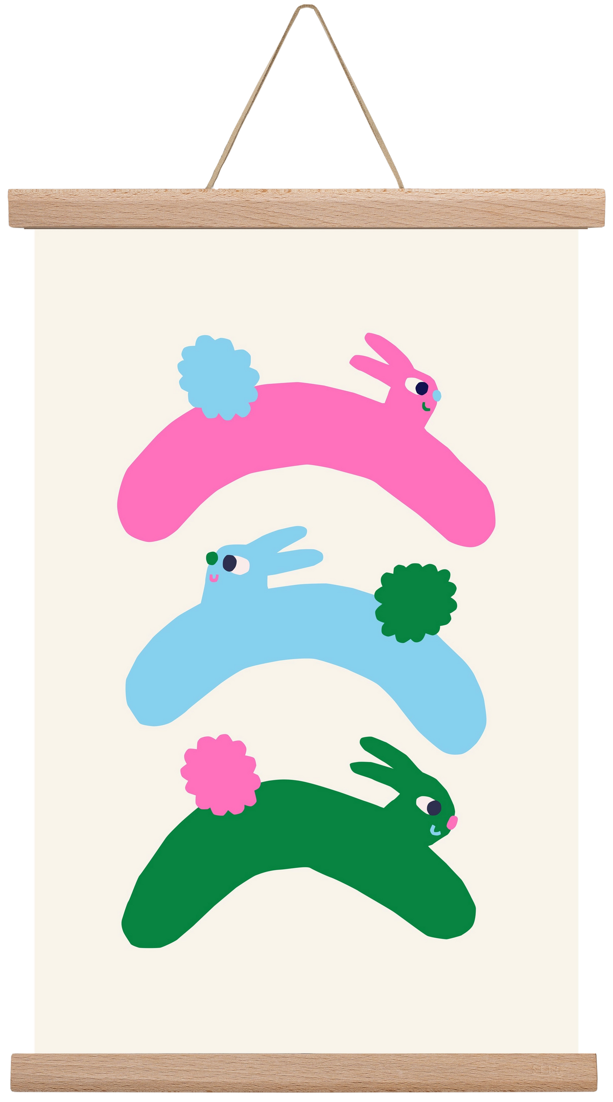 Colourful Bunnies, 30x45 cm (30x45 cm), Tölgy akasztó