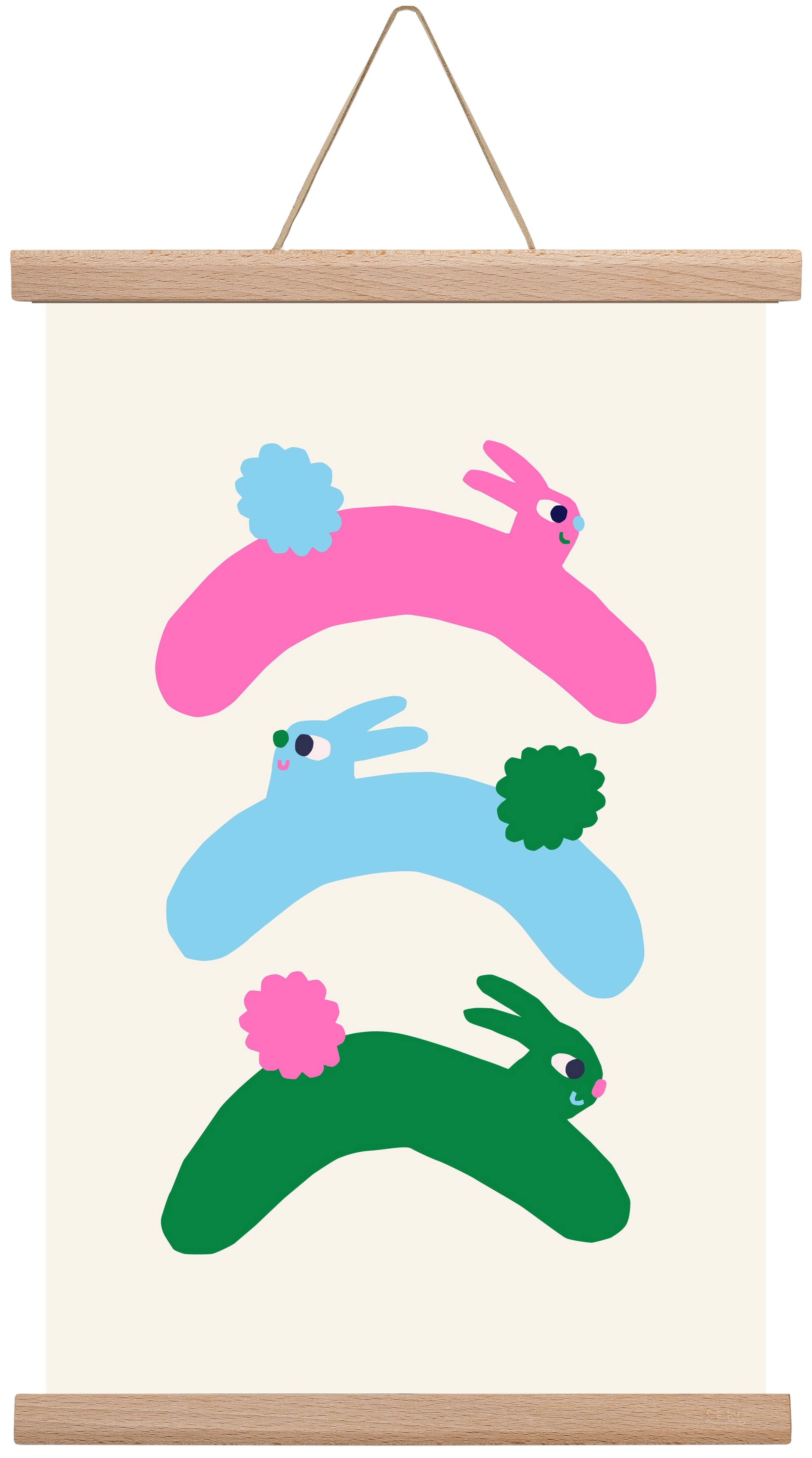 Colourful Bunnies, 30x45 cm (30x45 cm), Tölgy akasztó