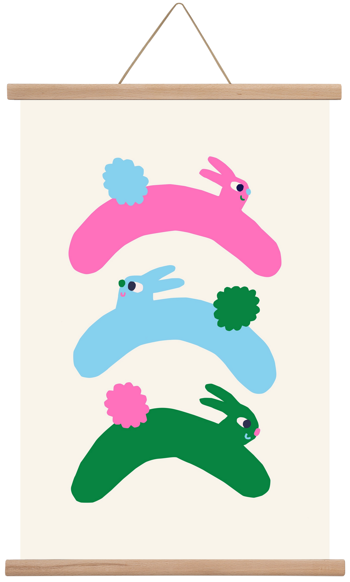 Colourful Bunnies, 40x60 cm (40x60 cm), Tölgy akasztó