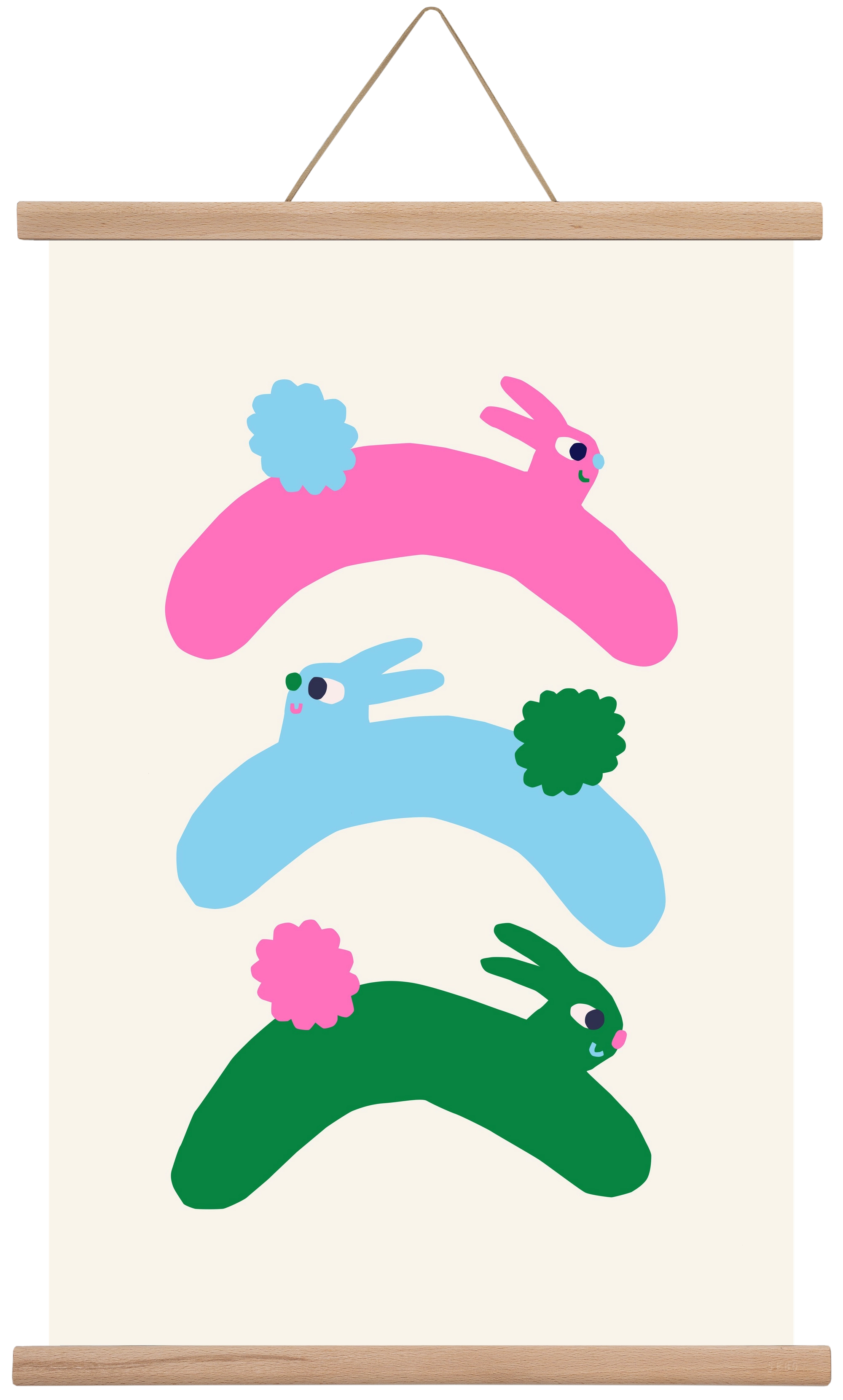 Colourful Bunnies, 40x60 cm (40x60 cm), Tölgy akasztó