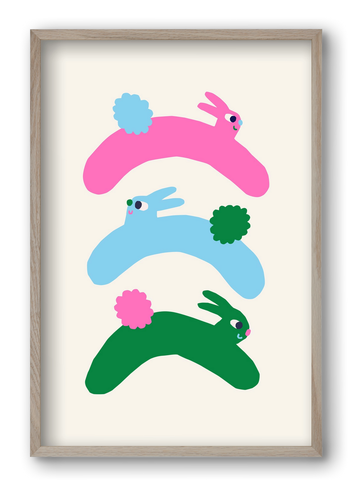 Colourful Bunnies, 40x60 cm (40x60 cm), Tölgy keret