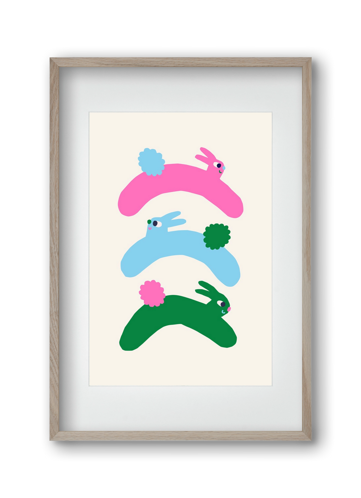 Colourful Bunnies, 30x45 cm (20x30 cm), Tölgy keret, paszpartuval