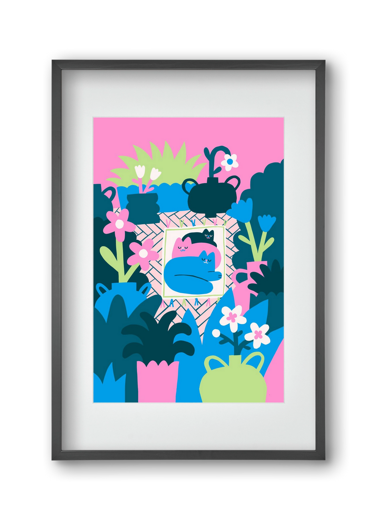 Cats , 30x45 cm (20x30 cm), Fekete keret, paszpartuval