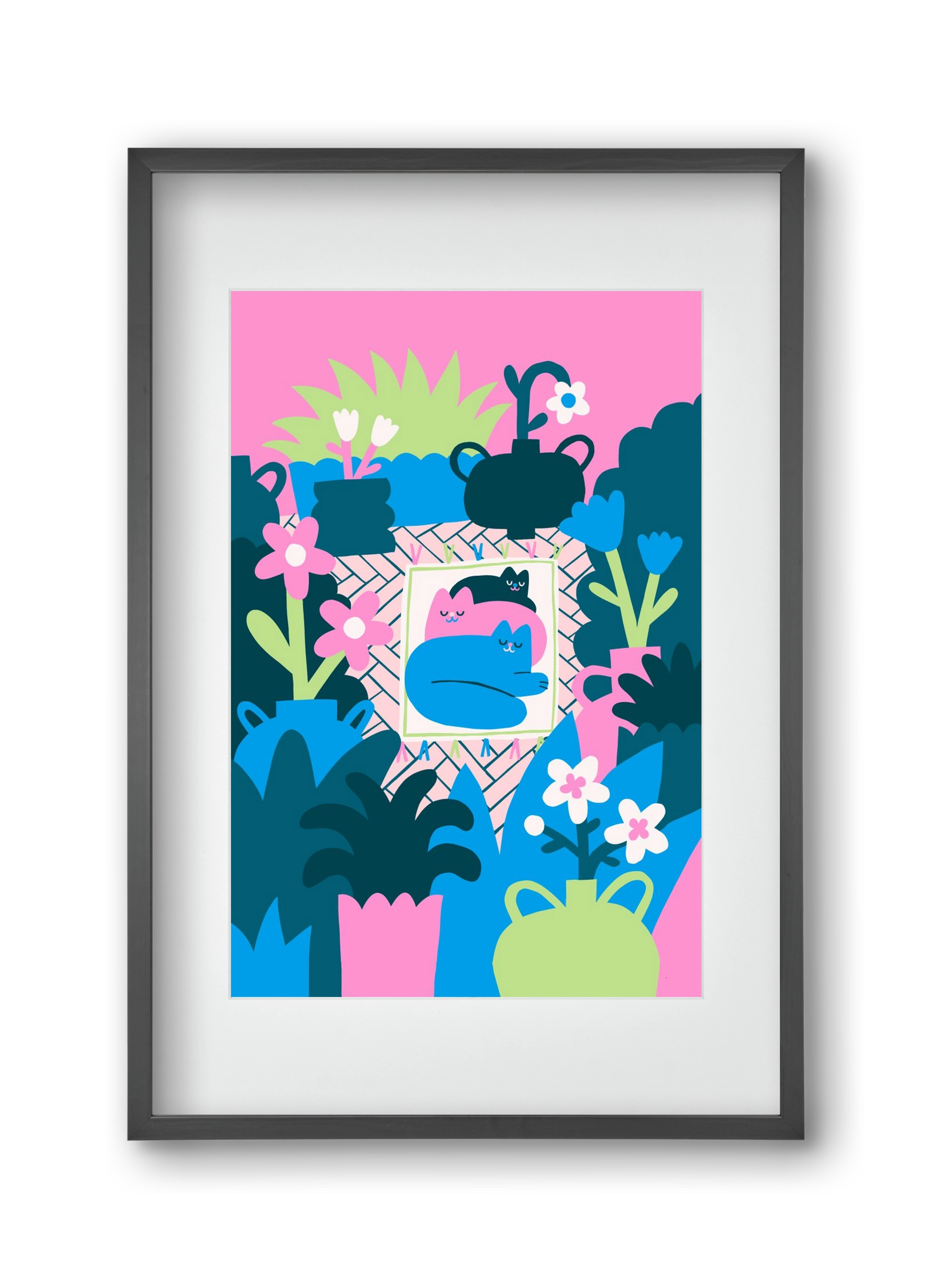 Cats , 30x45 cm (20x30 cm), Fekete keret, paszpartuval