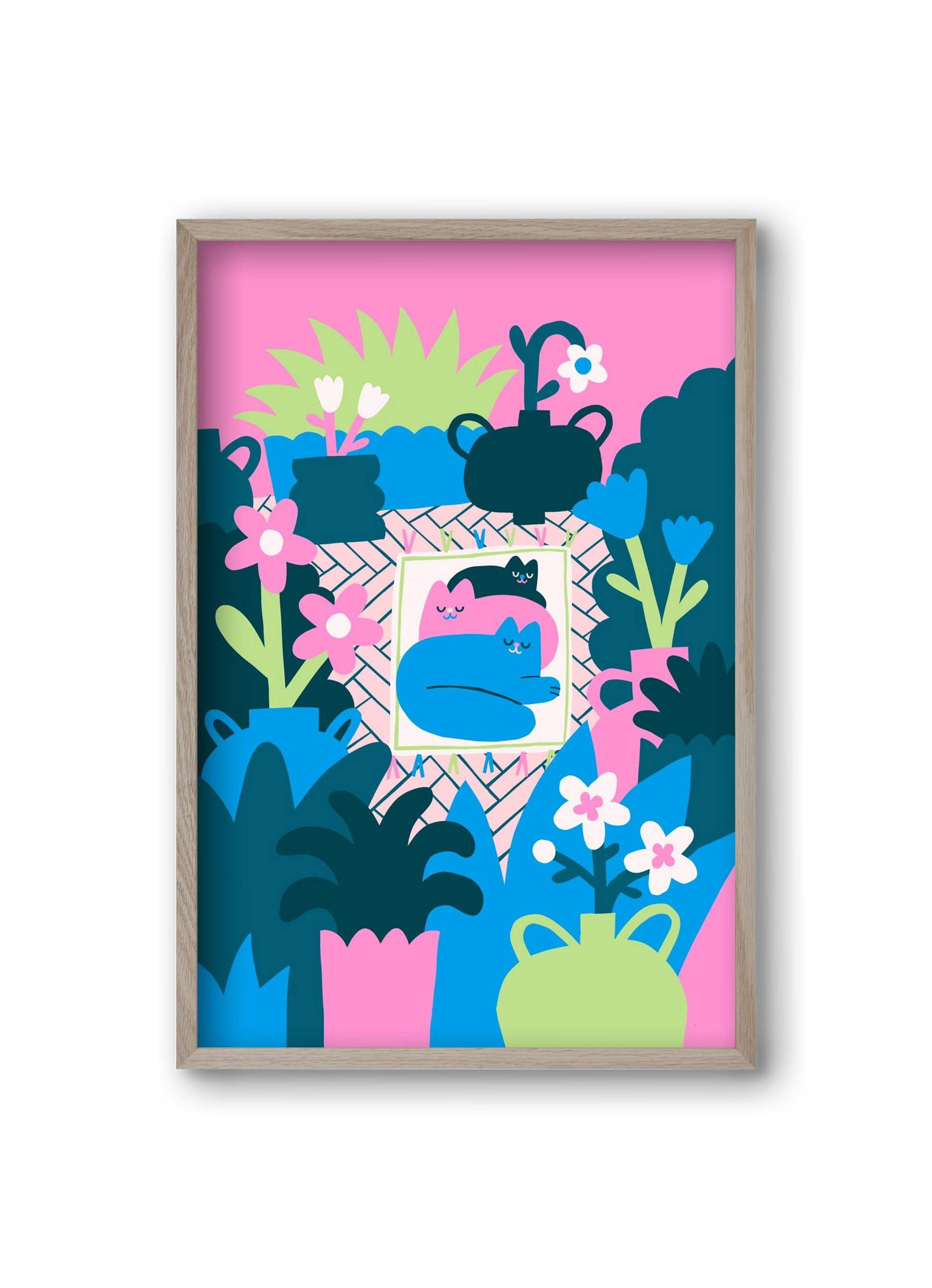 Cats , 20x30 cm (20x30 cm), Tölgy keret