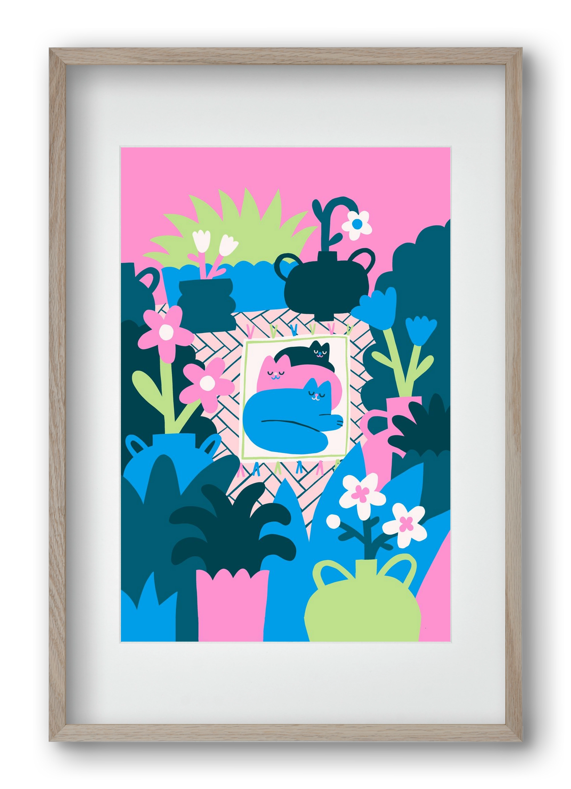 Cats , 40x60 cm (30x45 cm), Tölgy keret, paszpartuval