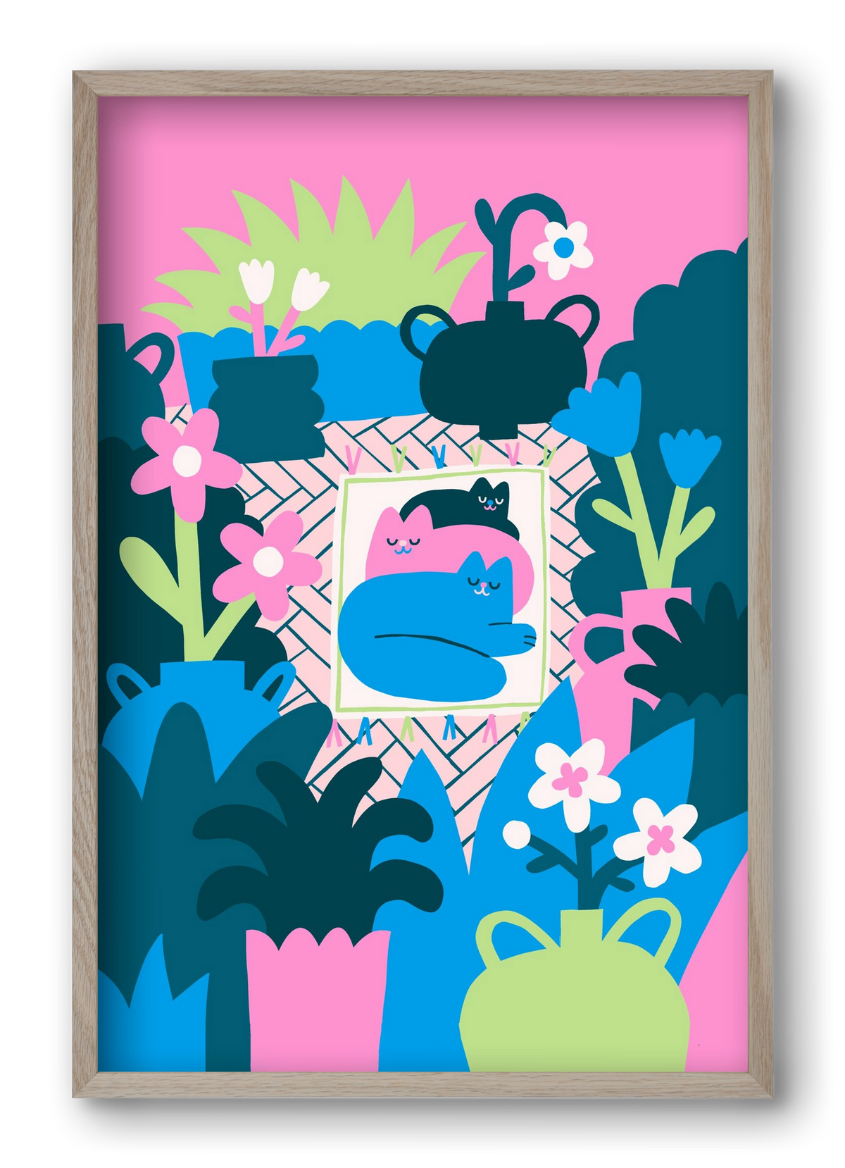 Cats , 40x60 cm (40x60 cm), Tölgy keret