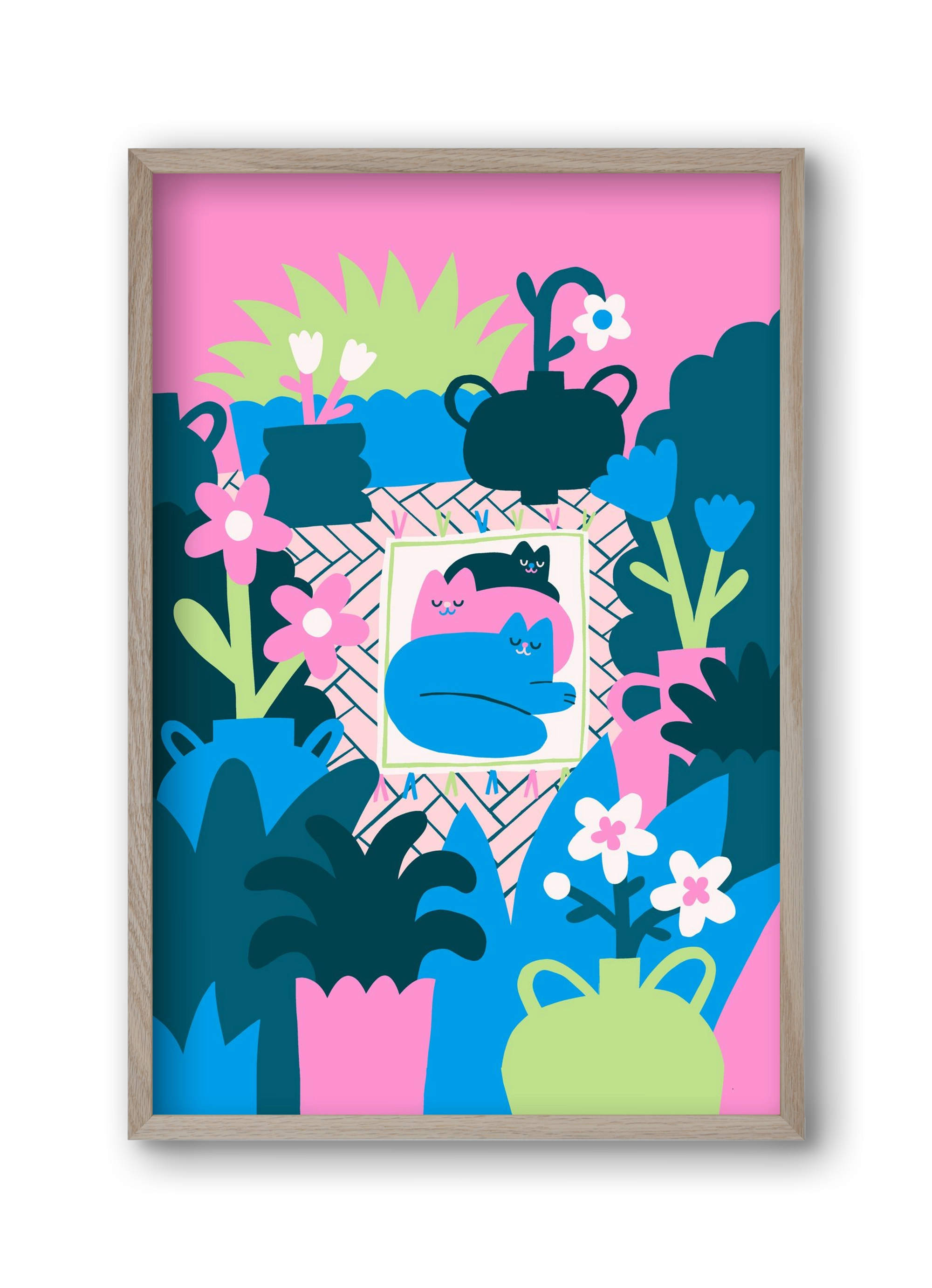 Cats , 30x45 cm (30x45 cm), Tölgy keret