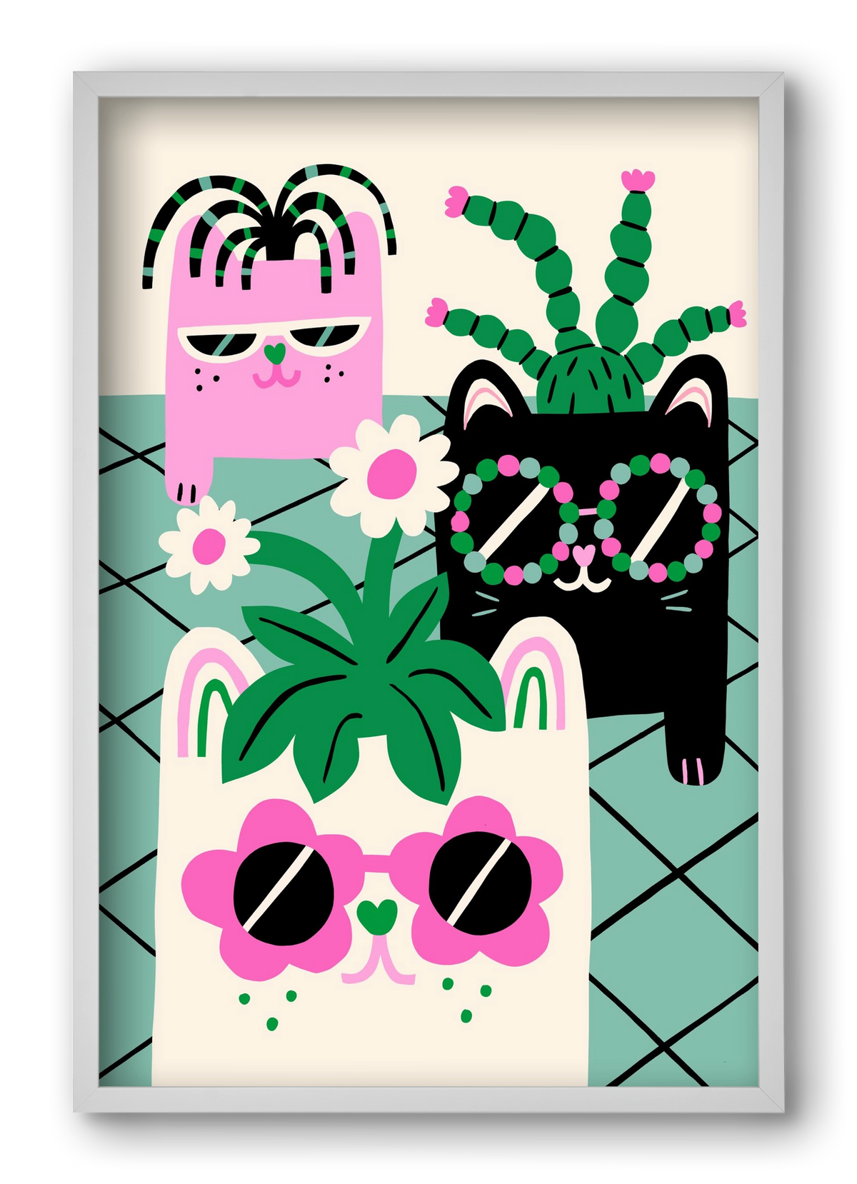 Cat Pots, 40x60 cm (40x60 cm), Fehér keret