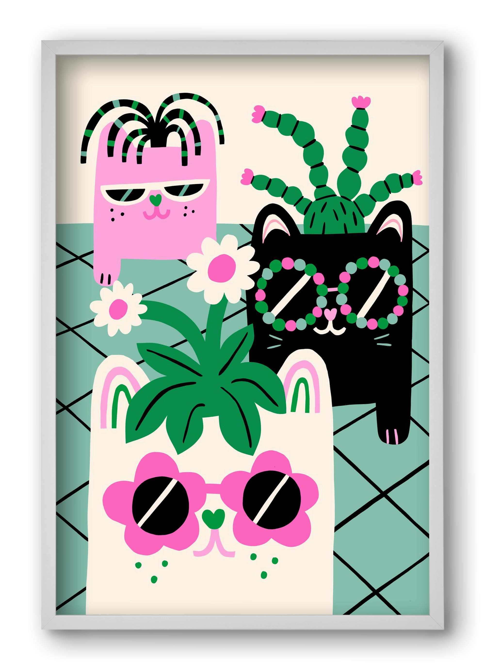 Cat Pots, 40x60 cm (40x60 cm), Fehér keret