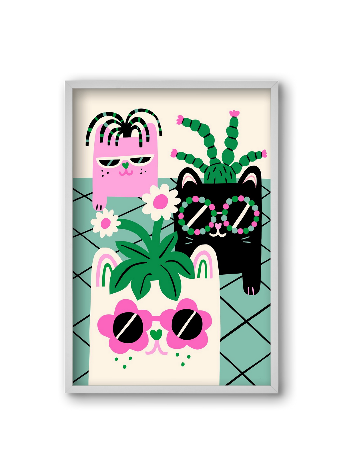 Cat Pots, 20x30 cm (20x30 cm), Fehér keret