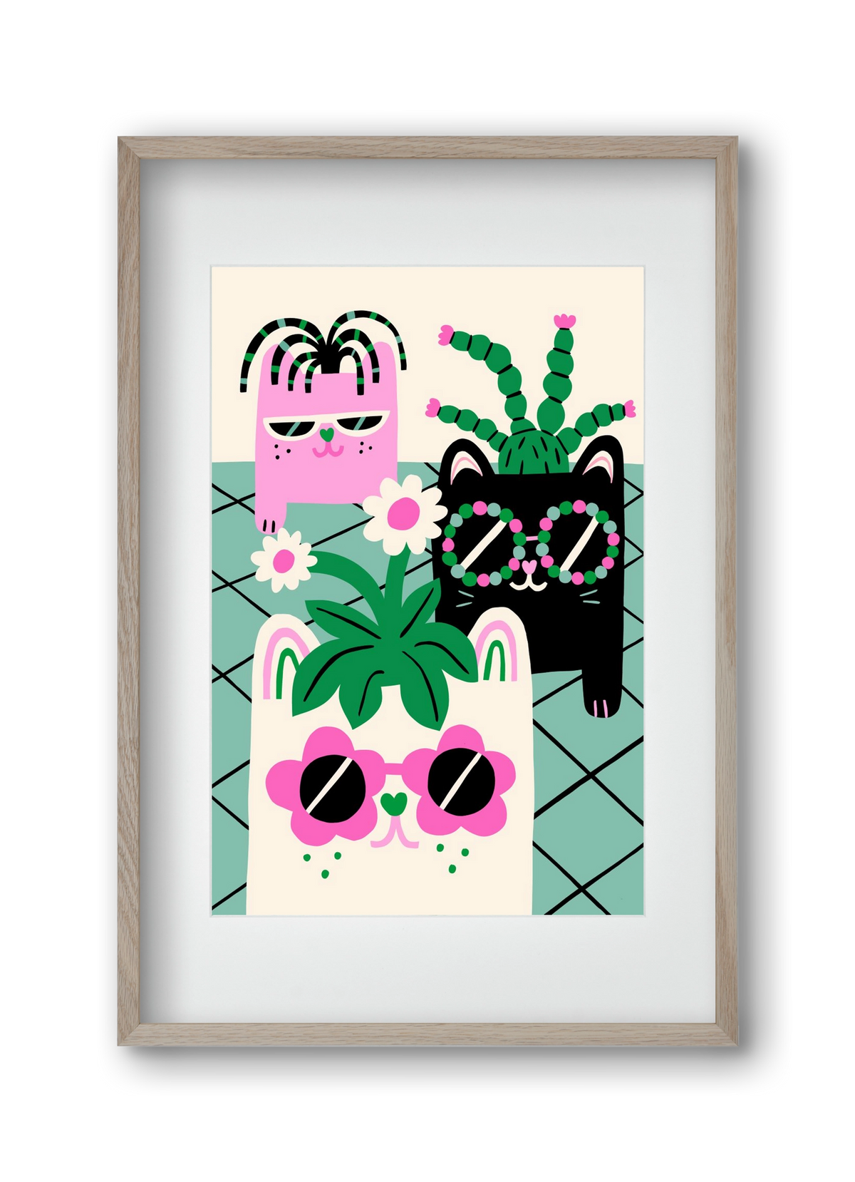 Cat Pots, 30x45 cm (20x30 cm), Tölgy keret, paszpartuval