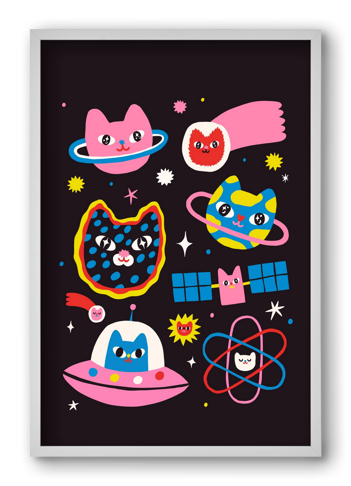 Cat Space, 40x60 cm (40x60 cm), Fehér keret