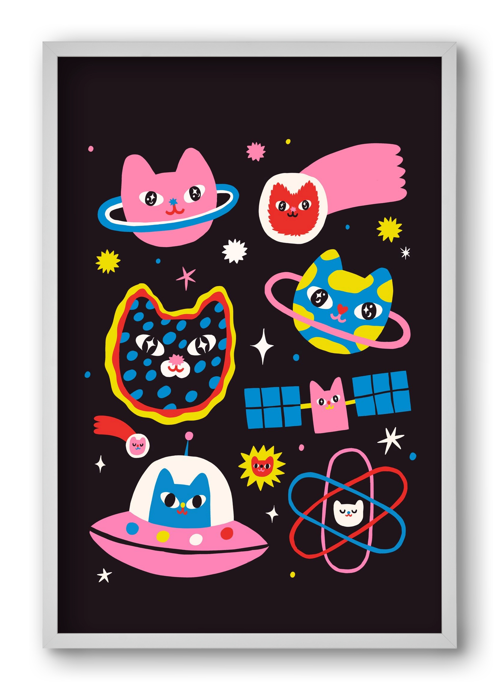 Cat Space, 40x60 cm (40x60 cm), Fehér keret