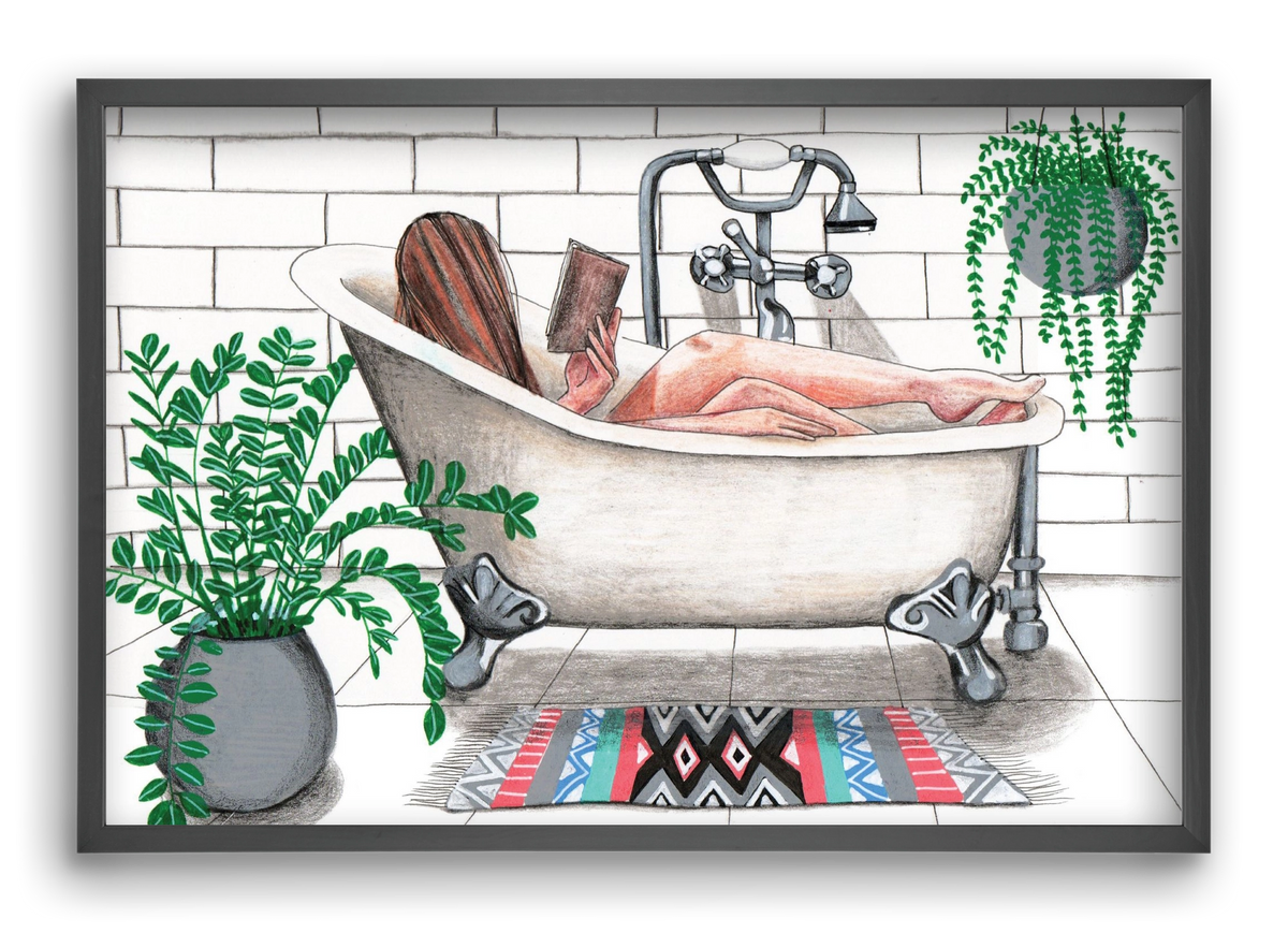 Fürdősolvasós, 60x40 cm (60x40 cm), Fekete keret