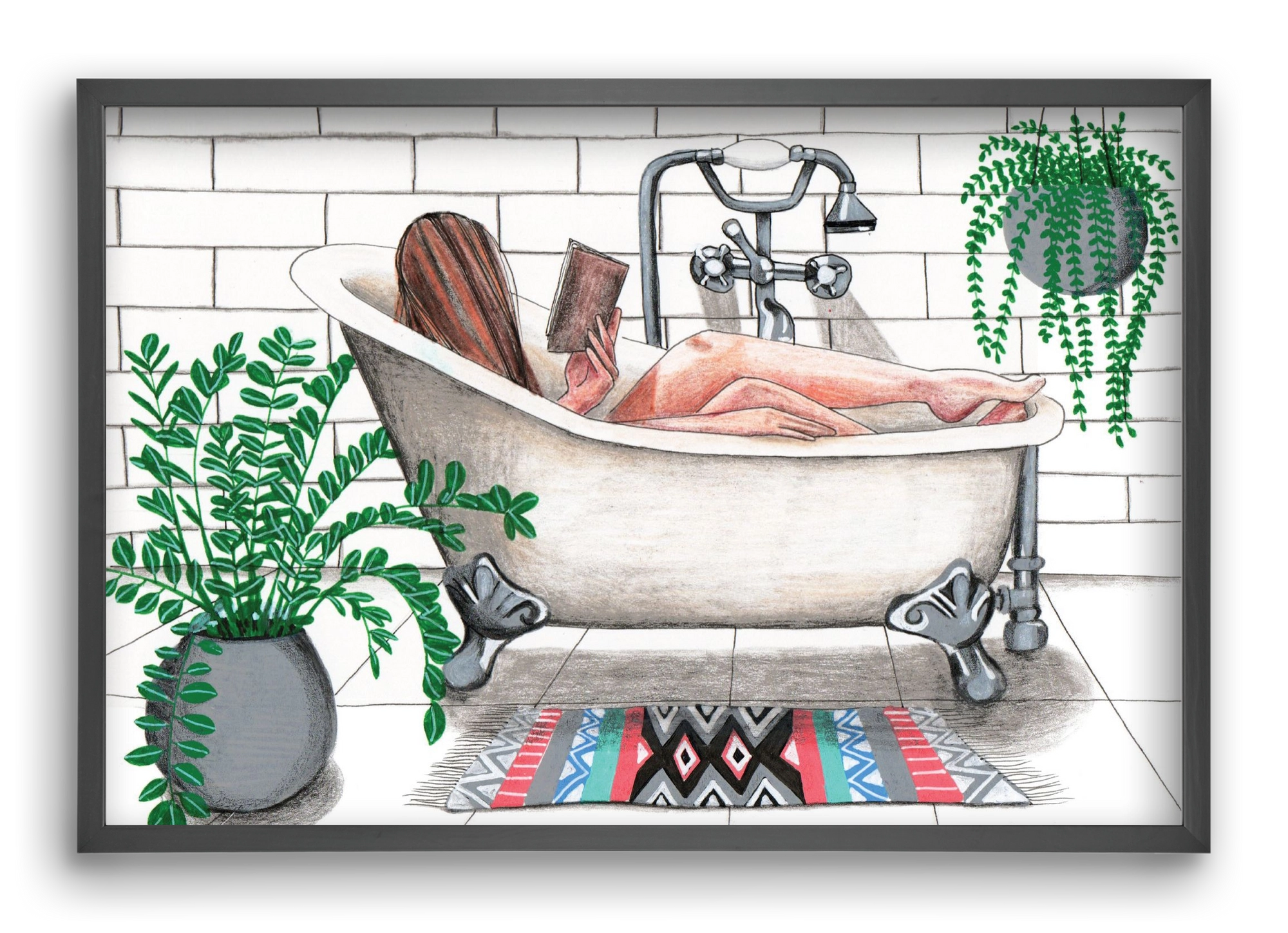 Fürdősolvasós, 60x40 cm (60x40 cm), Fekete keret