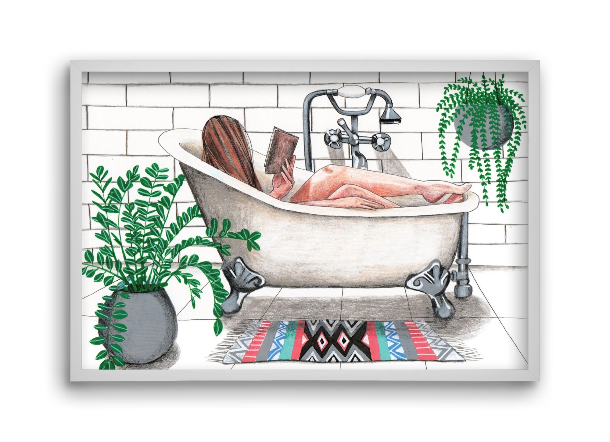 Fürdősolvasós, 45x30 cm (45x30 cm), Fehér keret