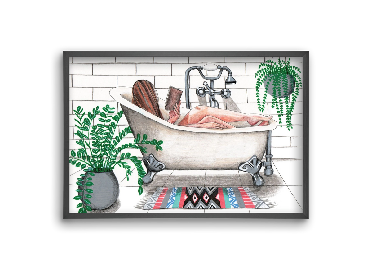 Fürdősolvasós, 30x20 cm (30x20 cm), Fekete keret