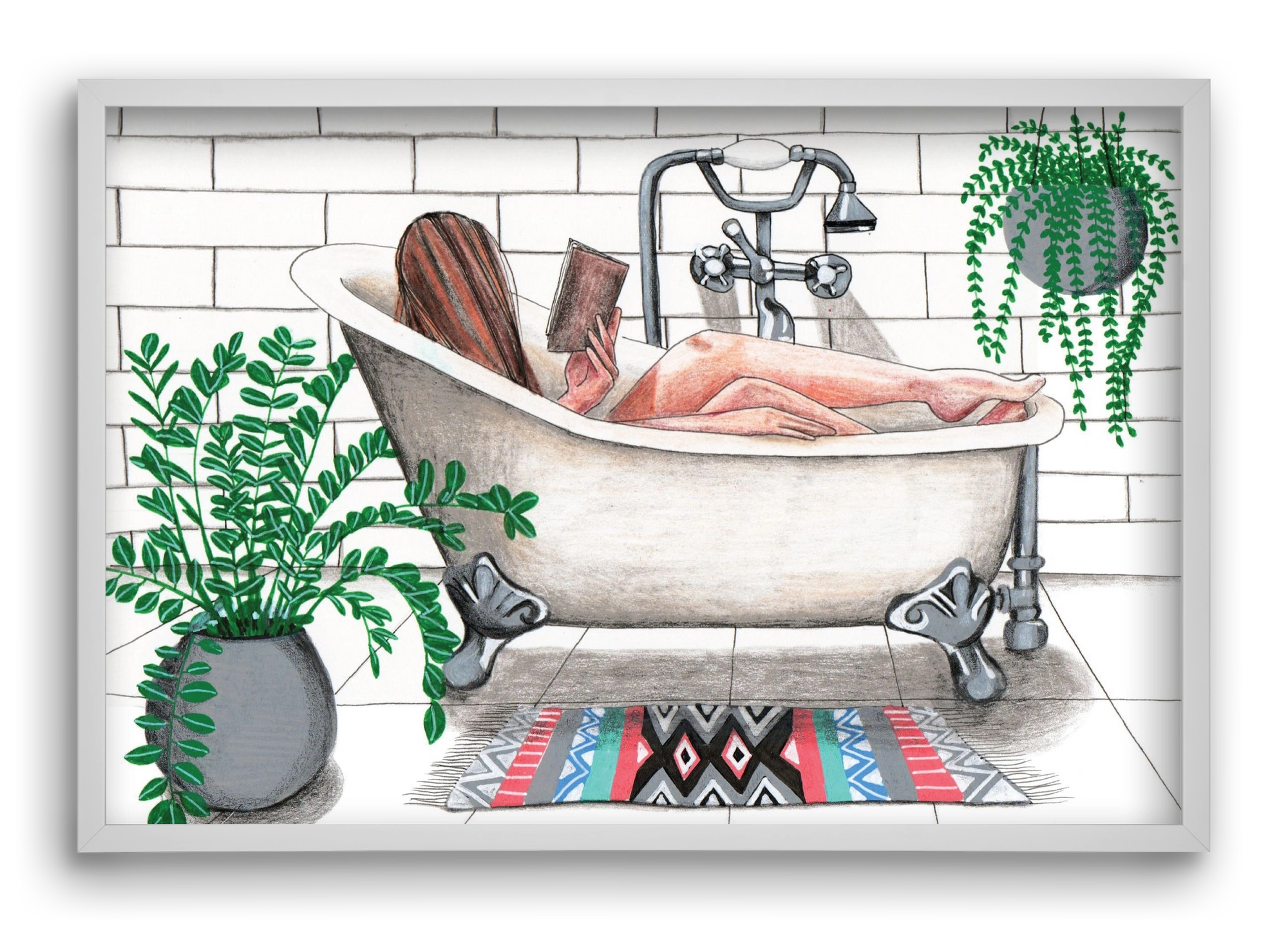 Fürdősolvasós, 60x40 cm (60x40 cm), Fehér keret