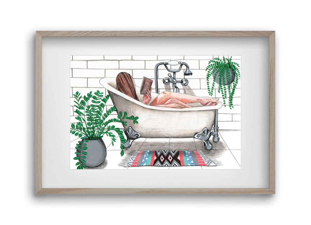 Fürdősolvasós, 45x30 cm (30x20 cm), Tölgy keret, paszpartuval