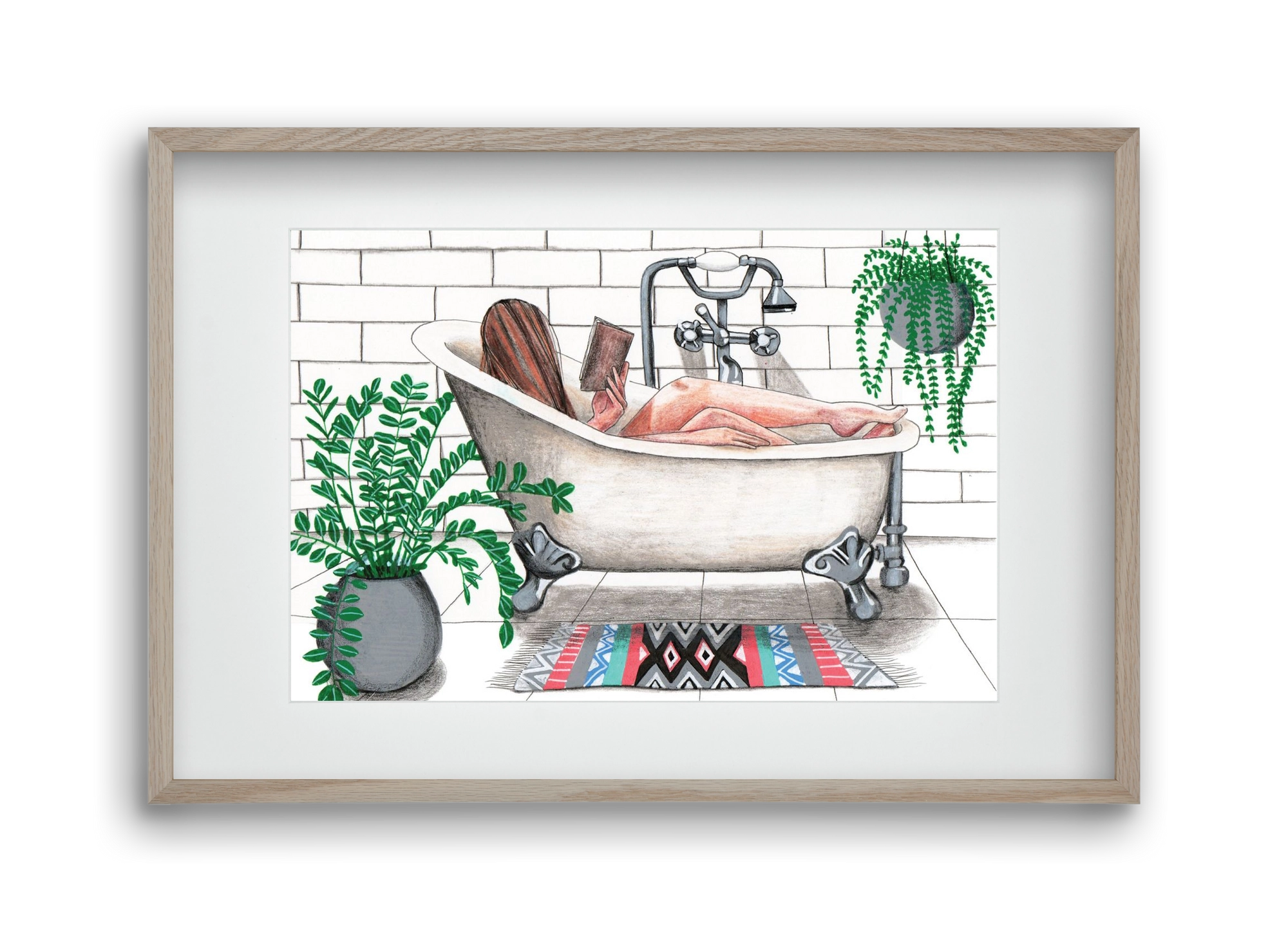 Fürdősolvasós, 45x30 cm (30x20 cm), Tölgy keret, paszpartuval