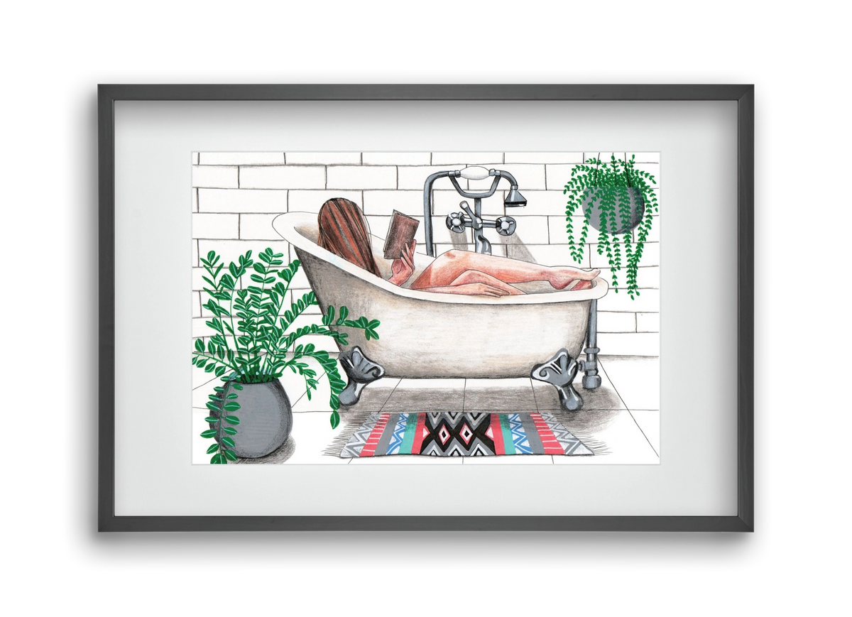 Fürdősolvasós, 45x30 cm (30x20 cm), Fekete keret, paszpartuval