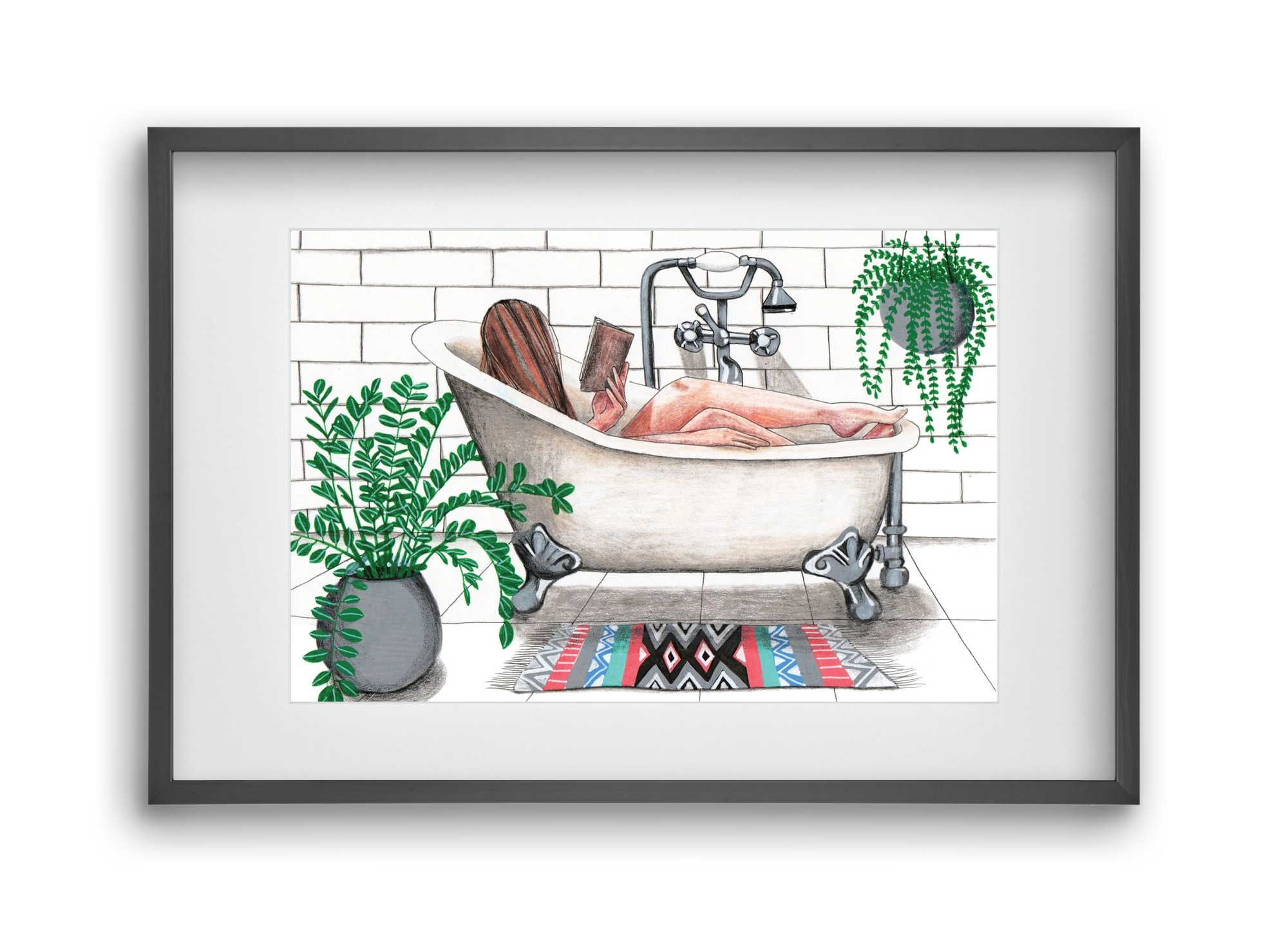 Fürdősolvasós, 45x30 cm (30x20 cm), Fekete keret, paszpartuval