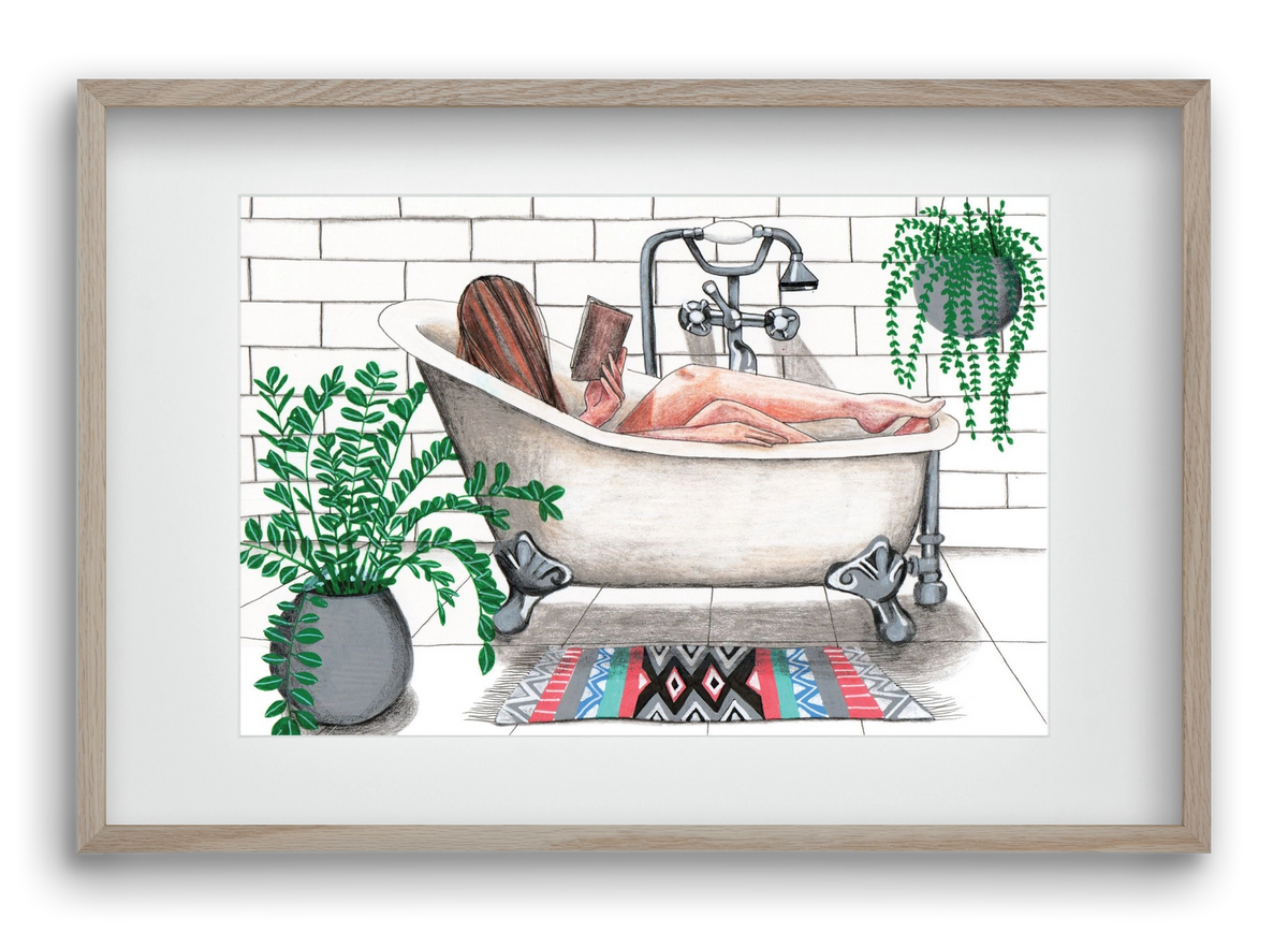 Fürdősolvasós, 60x40 cm (45x30 cm), Tölgy keret, paszpartuval