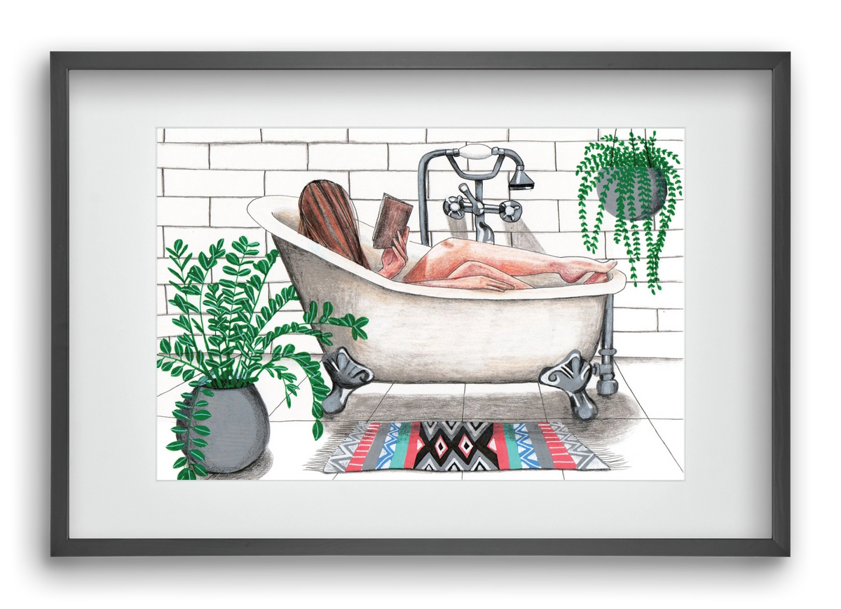 Fürdősolvasós, 60x40 cm (45x30 cm), Fekete keret, paszpartuval