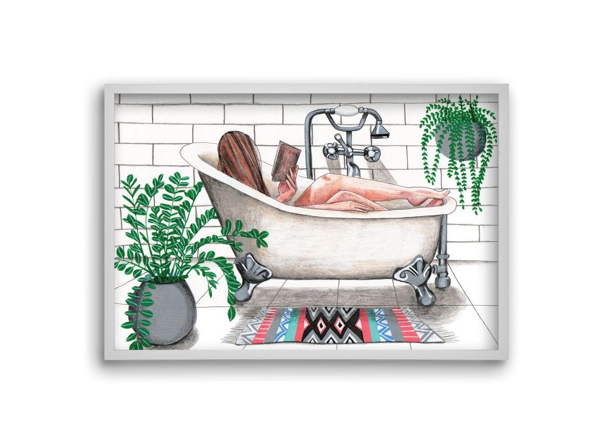 Fürdősolvasós, 30x20 cm (30x20 cm), Fehér keret