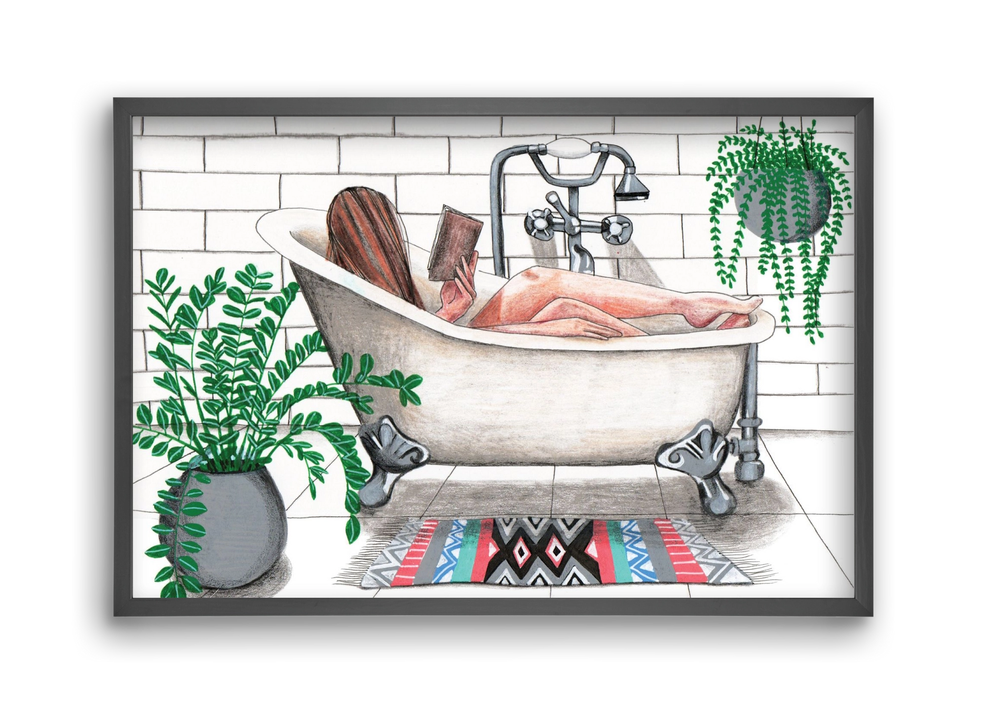 Fürdősolvasós, 45x30 cm (45x30 cm), Fekete keret