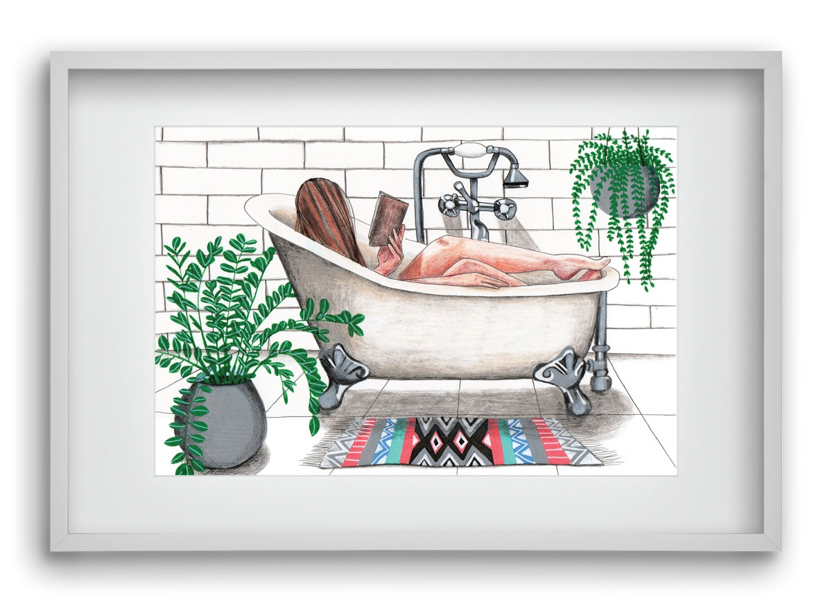 Fürdősolvasós, 60x40 cm (45x30 cm), Fehér keret, paszpartuval