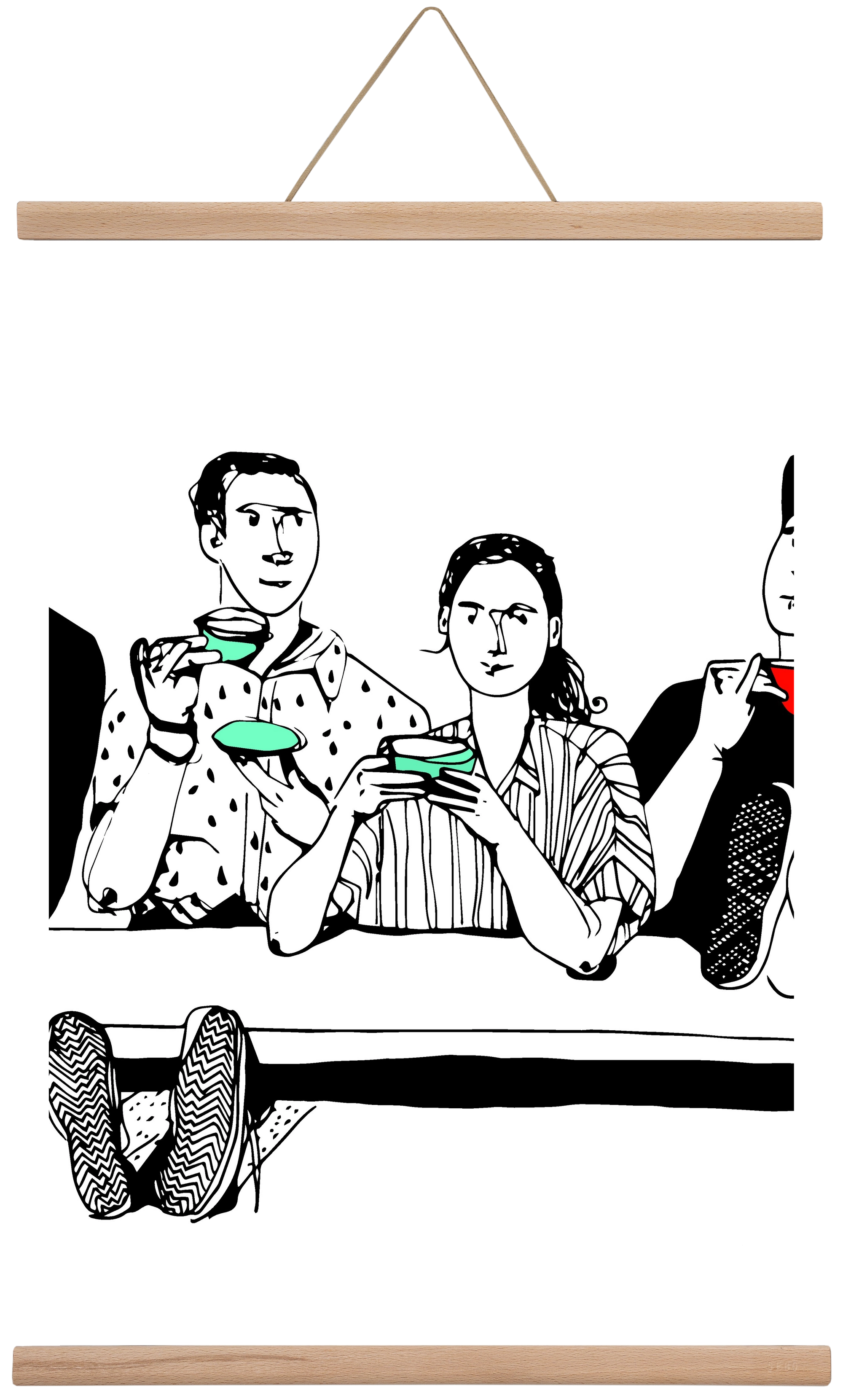 coffee with friends, 60x40 cm (60x40 cm), Tölgy akasztó