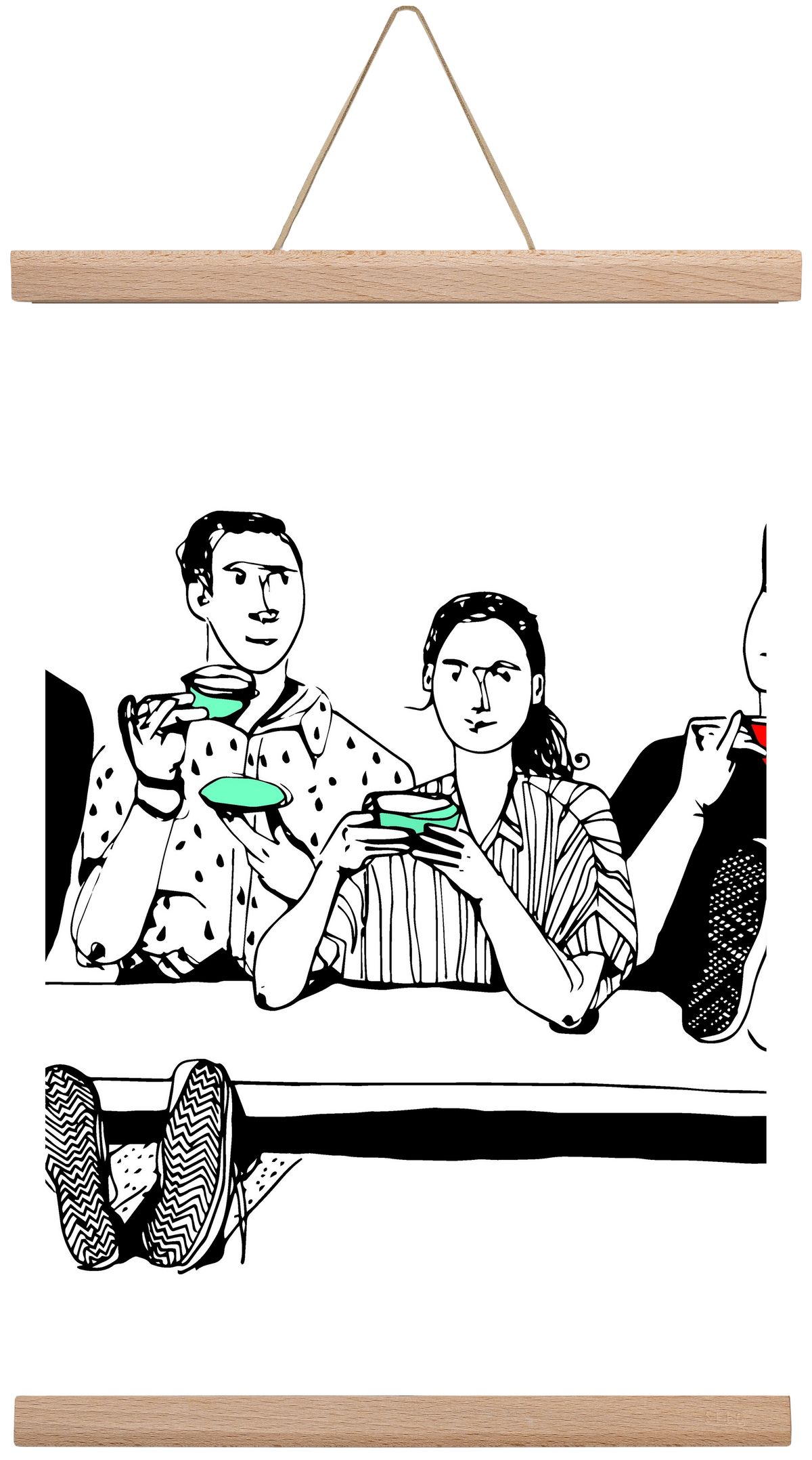 coffee with friends, 45x30 cm (45x30 cm), Tölgy akasztó