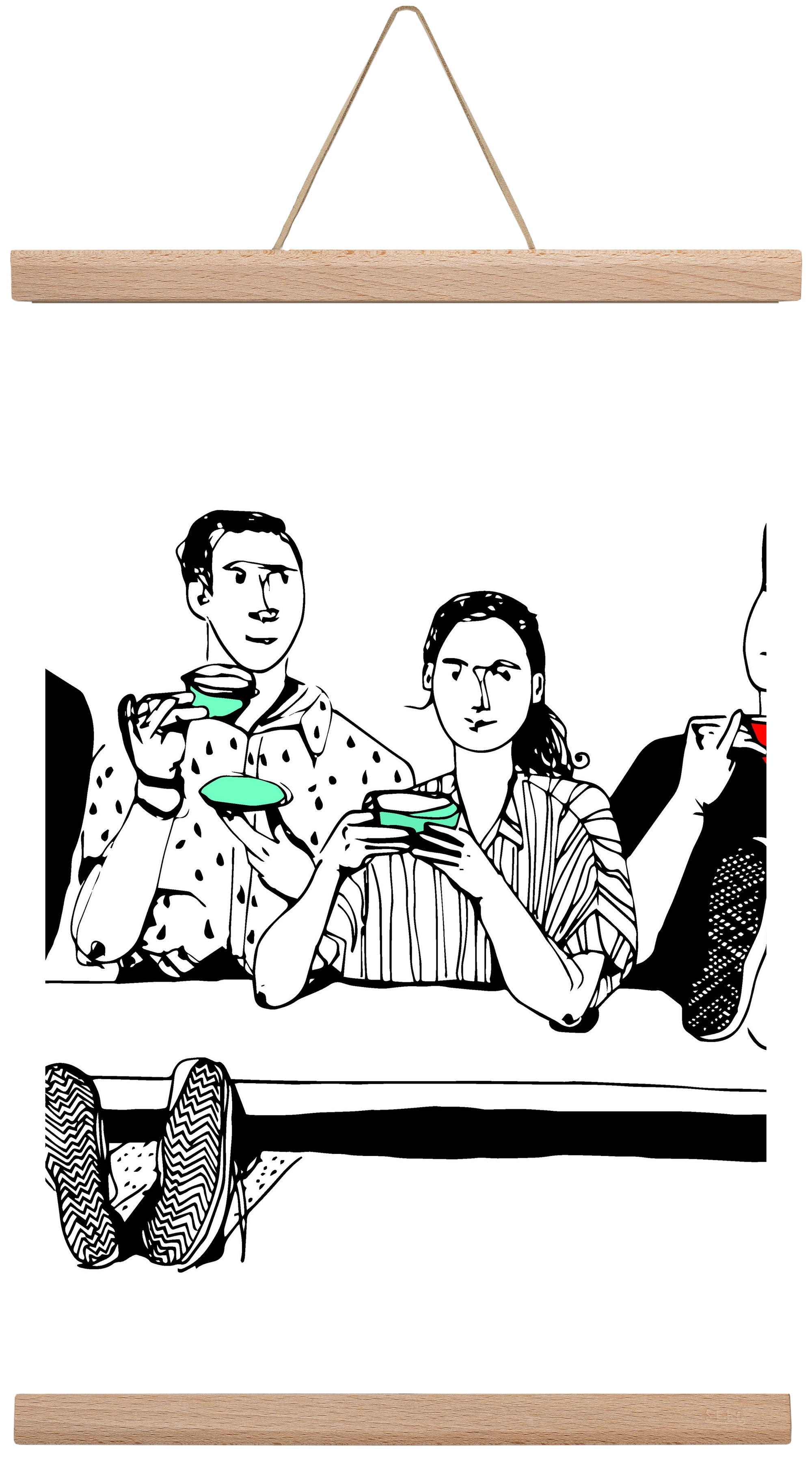 coffee with friends, 45x30 cm (45x30 cm), Tölgy akasztó