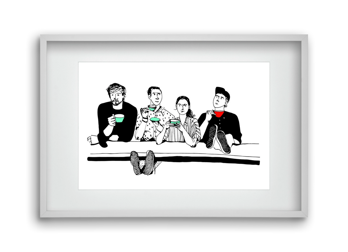 coffee with friends, 45x30 cm (30x20 cm), Fehér keret, paszpartuval