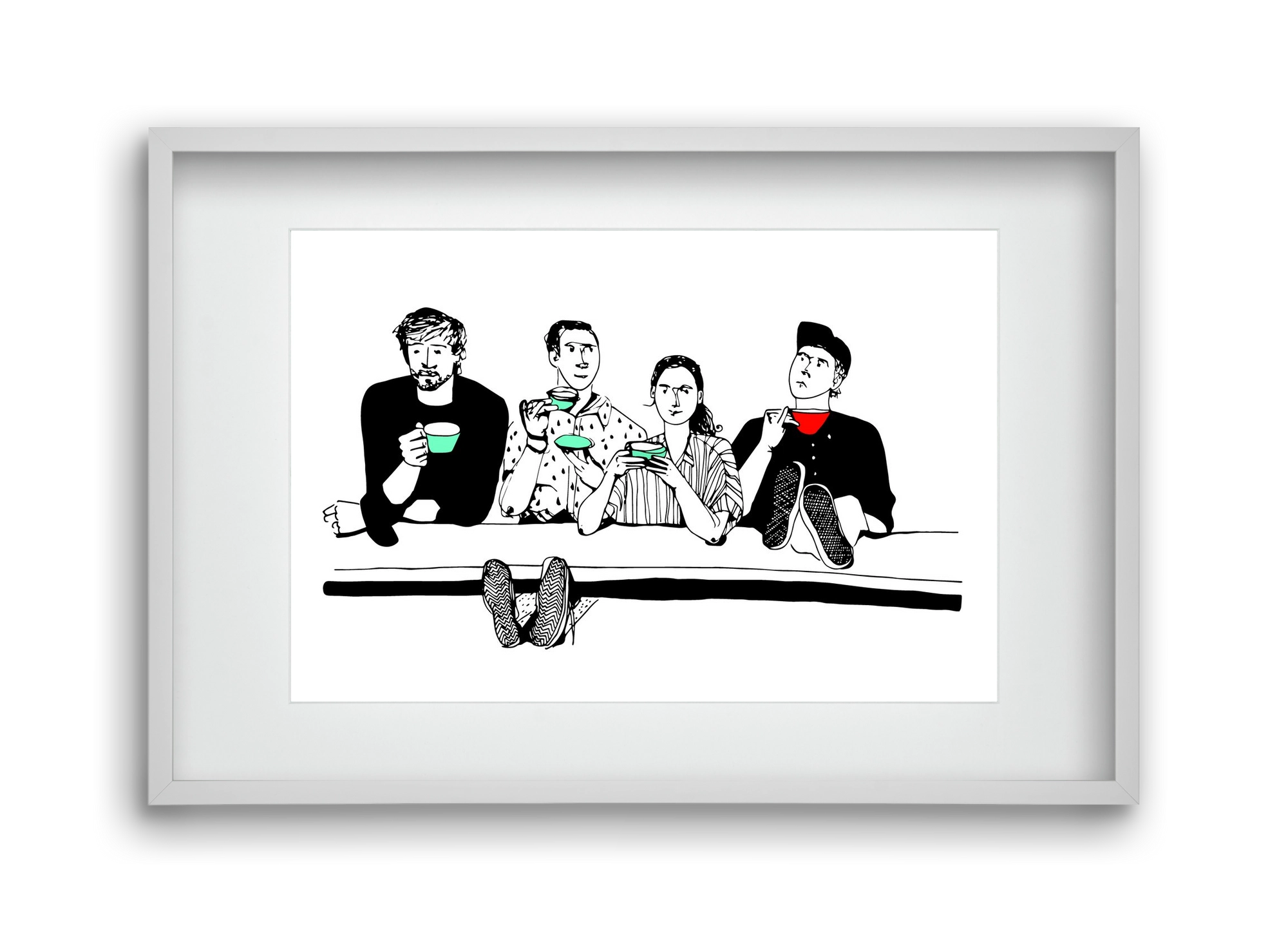 coffee with friends, 45x30 cm (30x20 cm), Fehér keret, paszpartuval