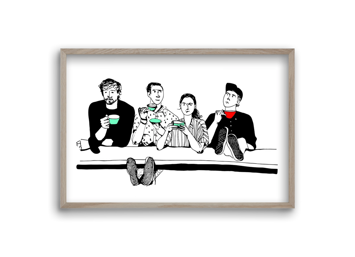 coffee with friends, 30x20 cm (30x20 cm), Tölgy keret