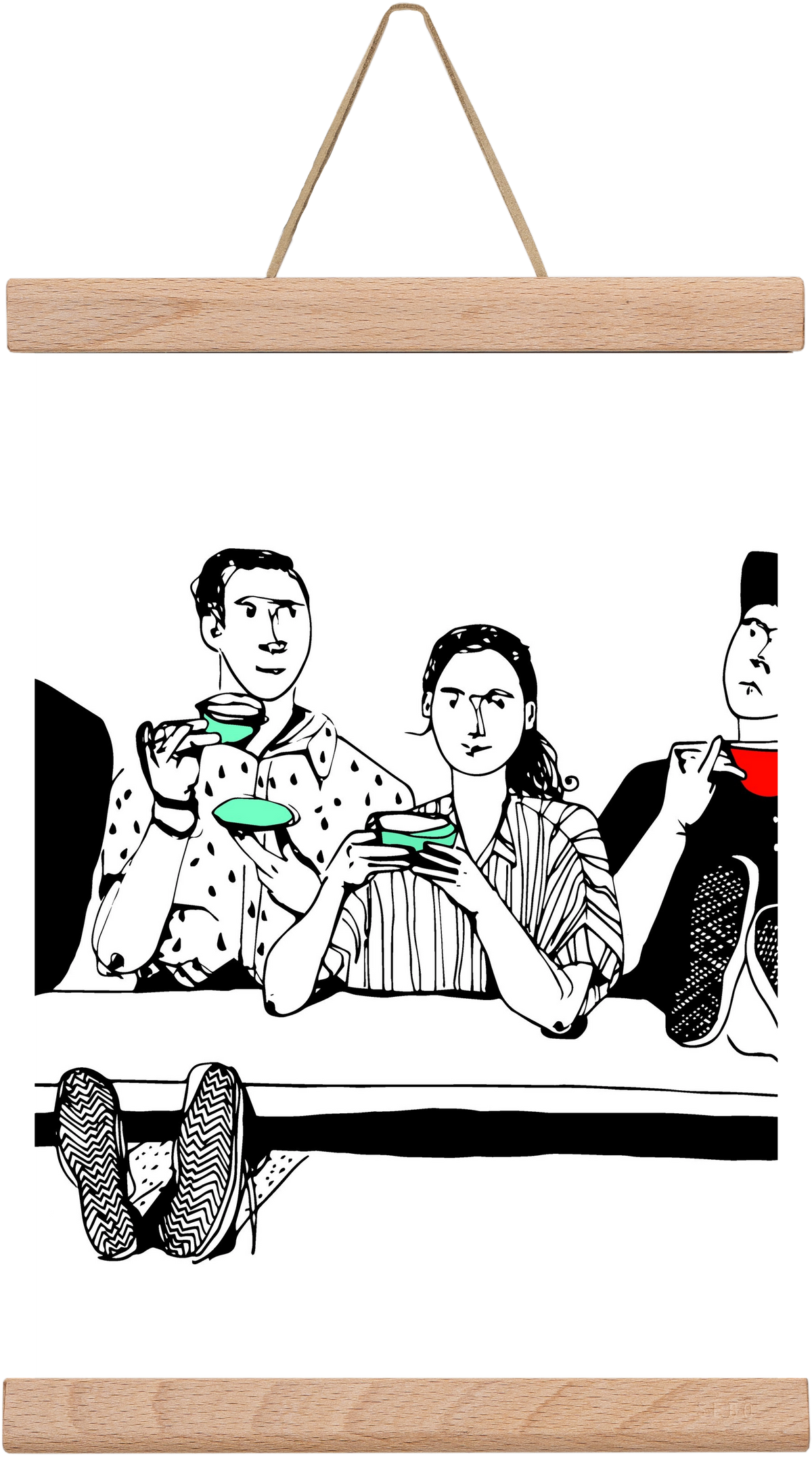 coffee with friends, 30x20 cm (30x20 cm), Tölgy akasztó