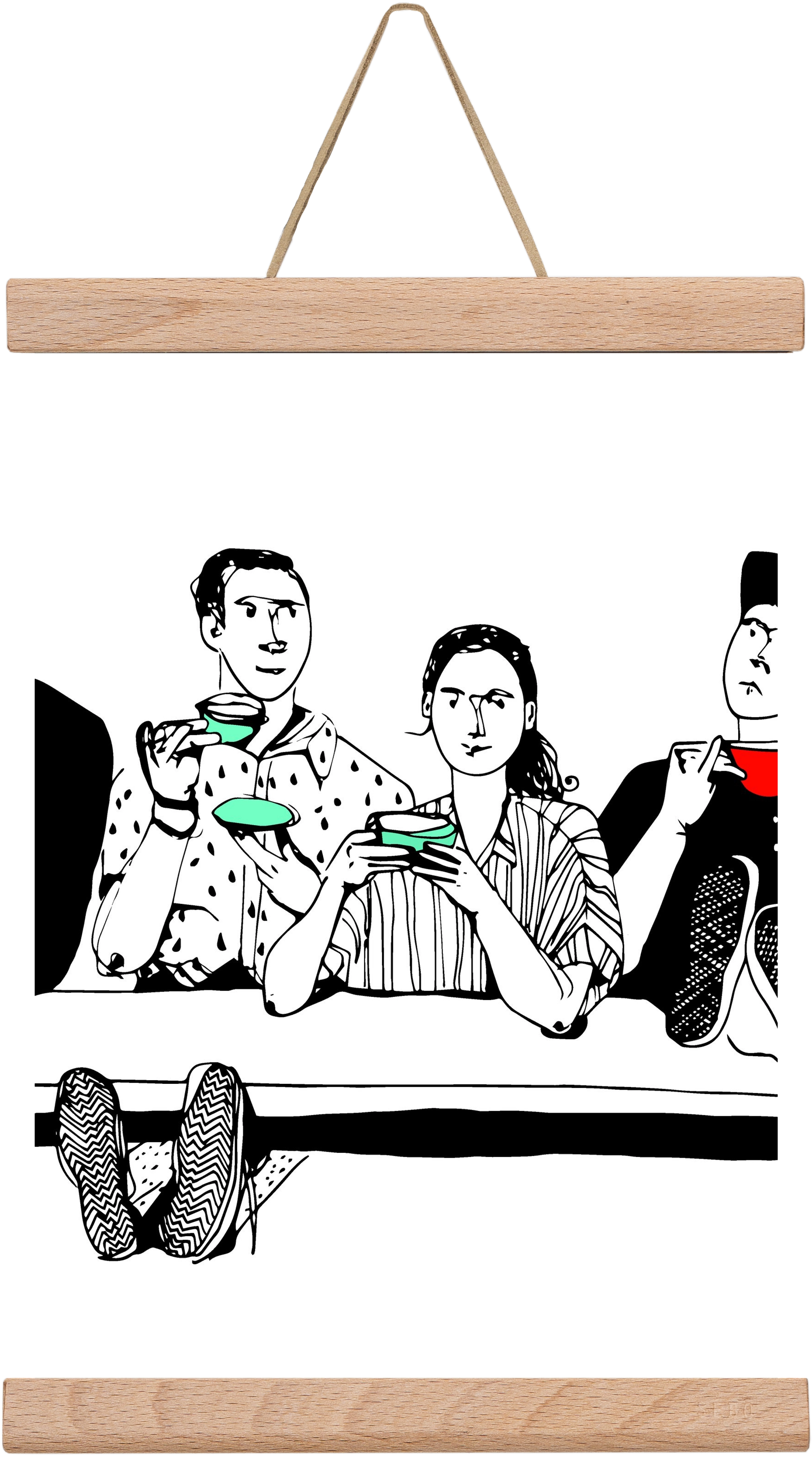 coffee with friends, 30x20 cm (30x20 cm), Tölgy akasztó