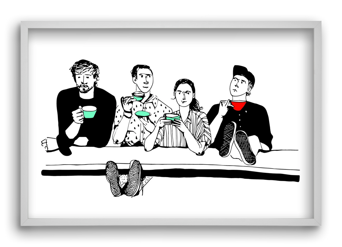 coffee with friends, 60x40 cm (60x40 cm), Fehér keret