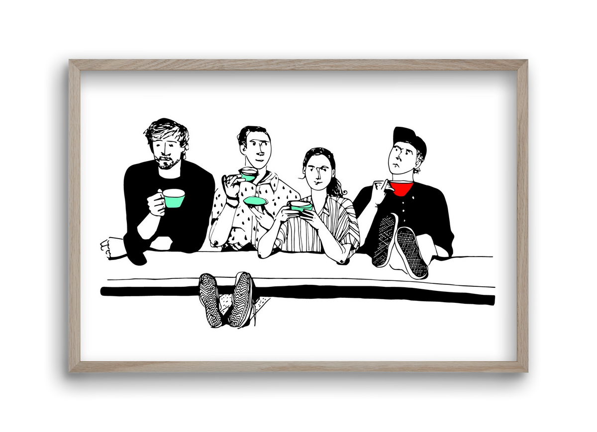 coffee with friends, 45x30 cm (45x30 cm), Tölgy keret