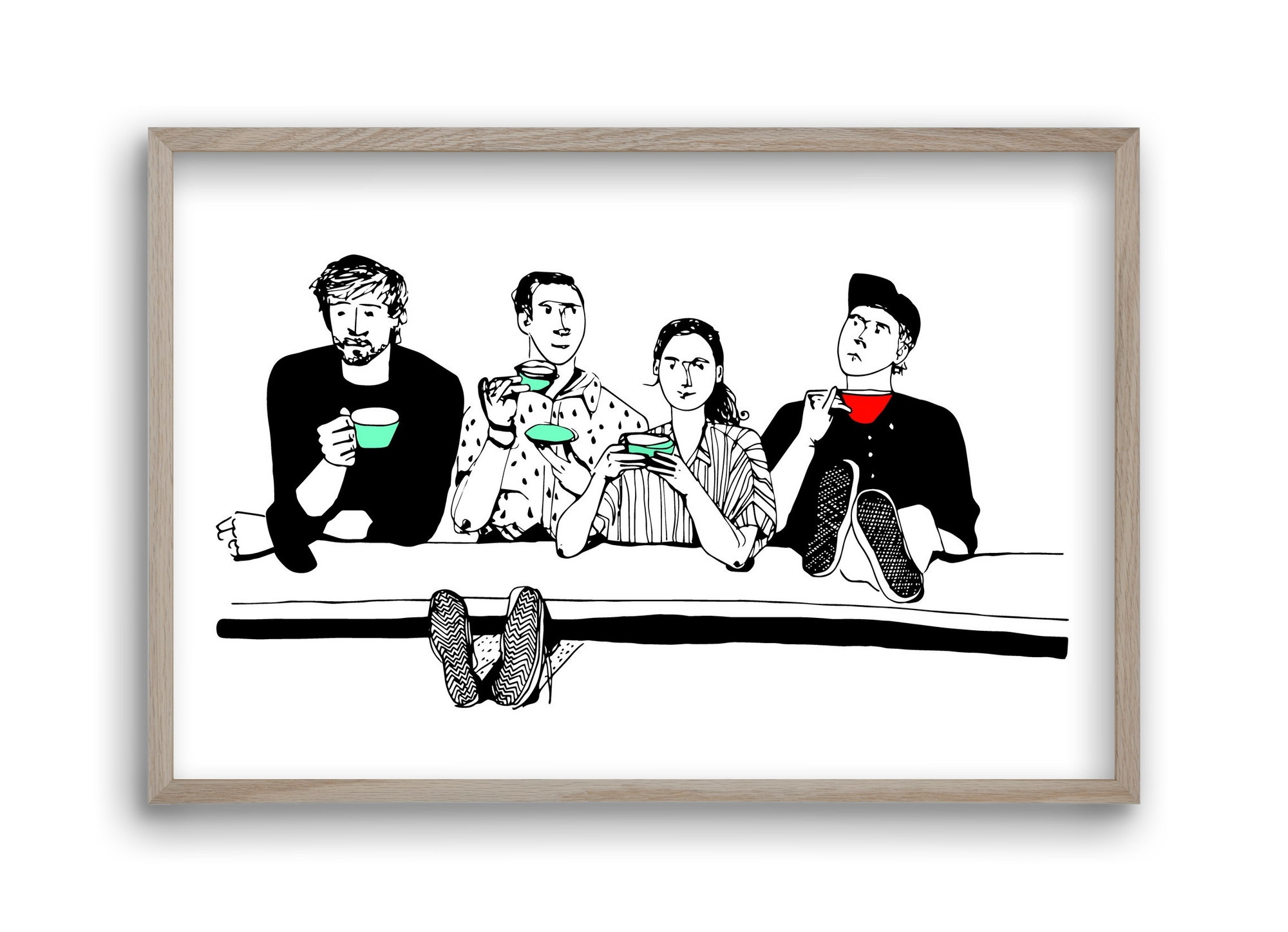 coffee with friends, 45x30 cm (45x30 cm), Tölgy keret