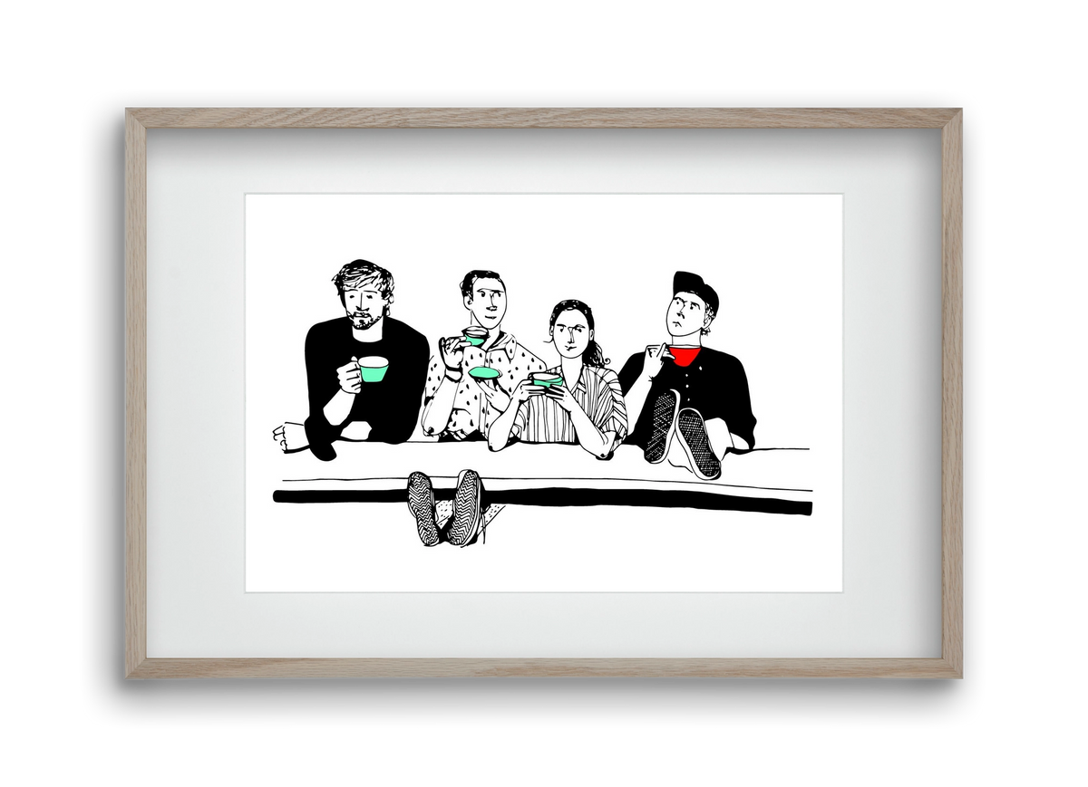 coffee with friends, 45x30 cm (30x20 cm), Tölgy keret, paszpartuval